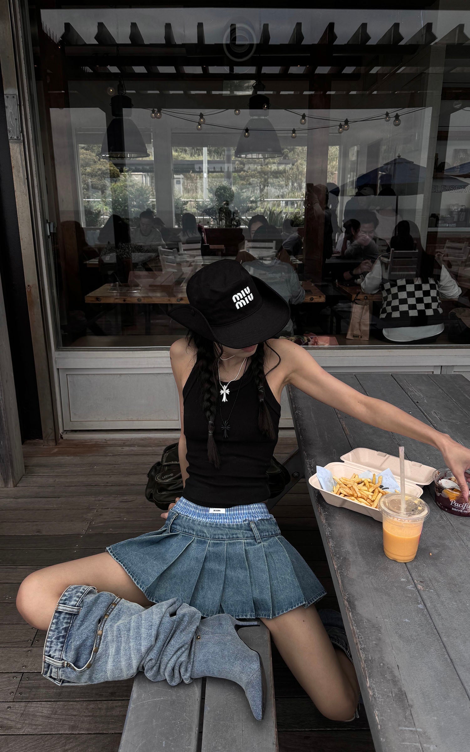 WARDEN EDGE Pleated Denim Micro Skirt with Contrast Waistband