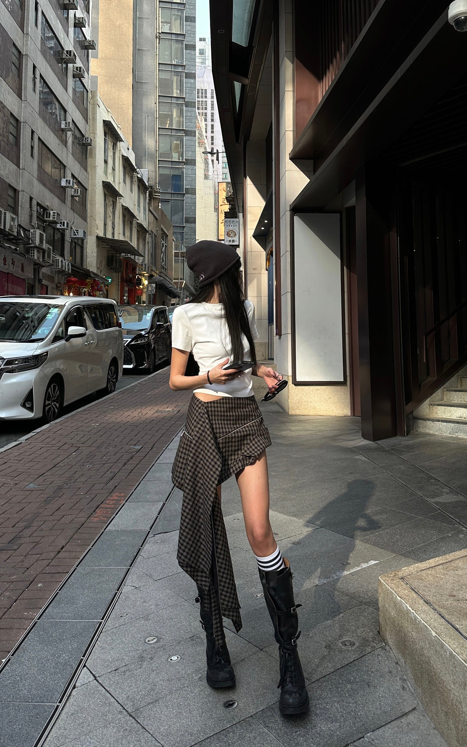 WARDEN EDGE Irregular Plaid A-Line Skirt