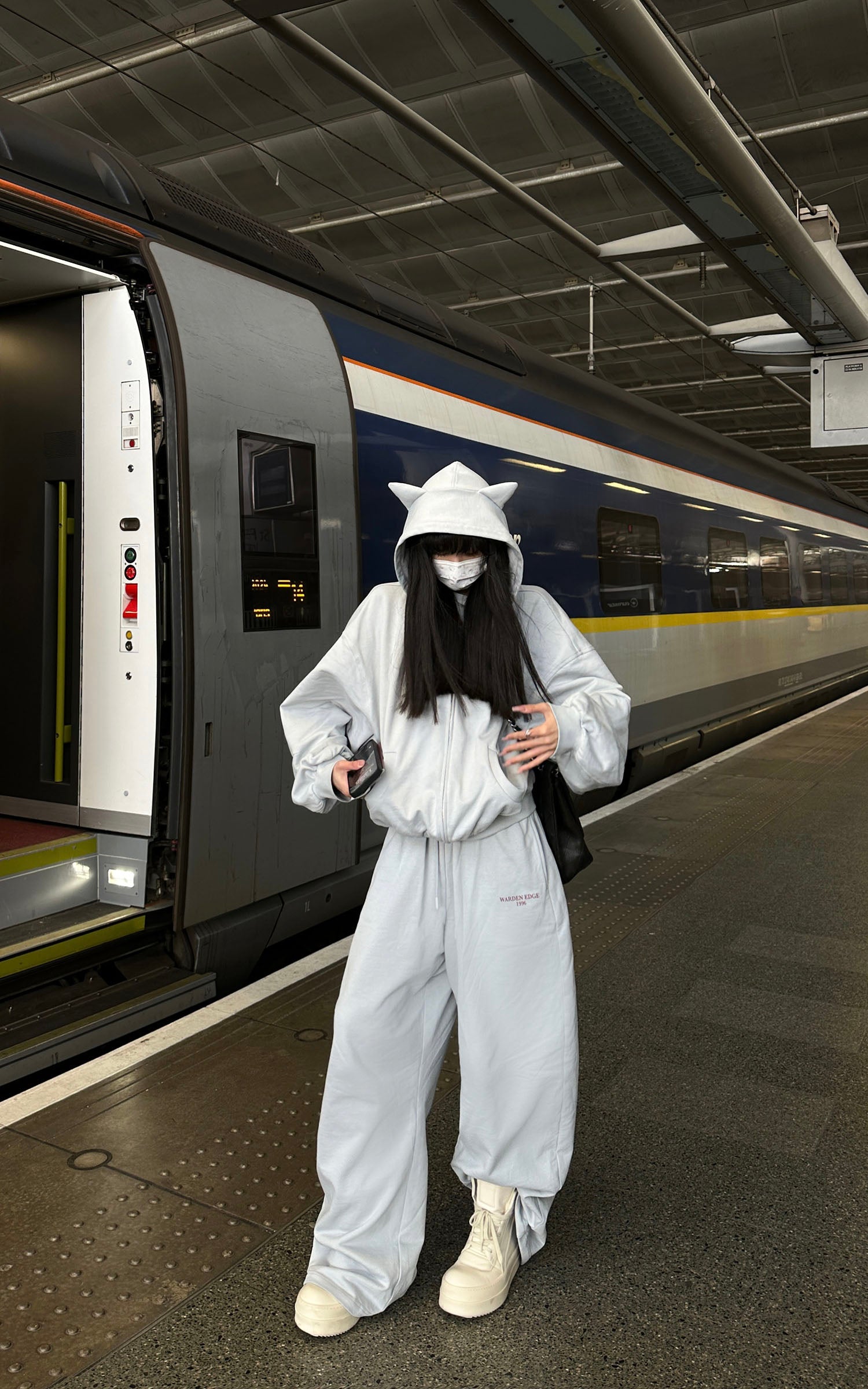 WARDEN EDGE Grey-Blue Hoodie Sweatpants Set