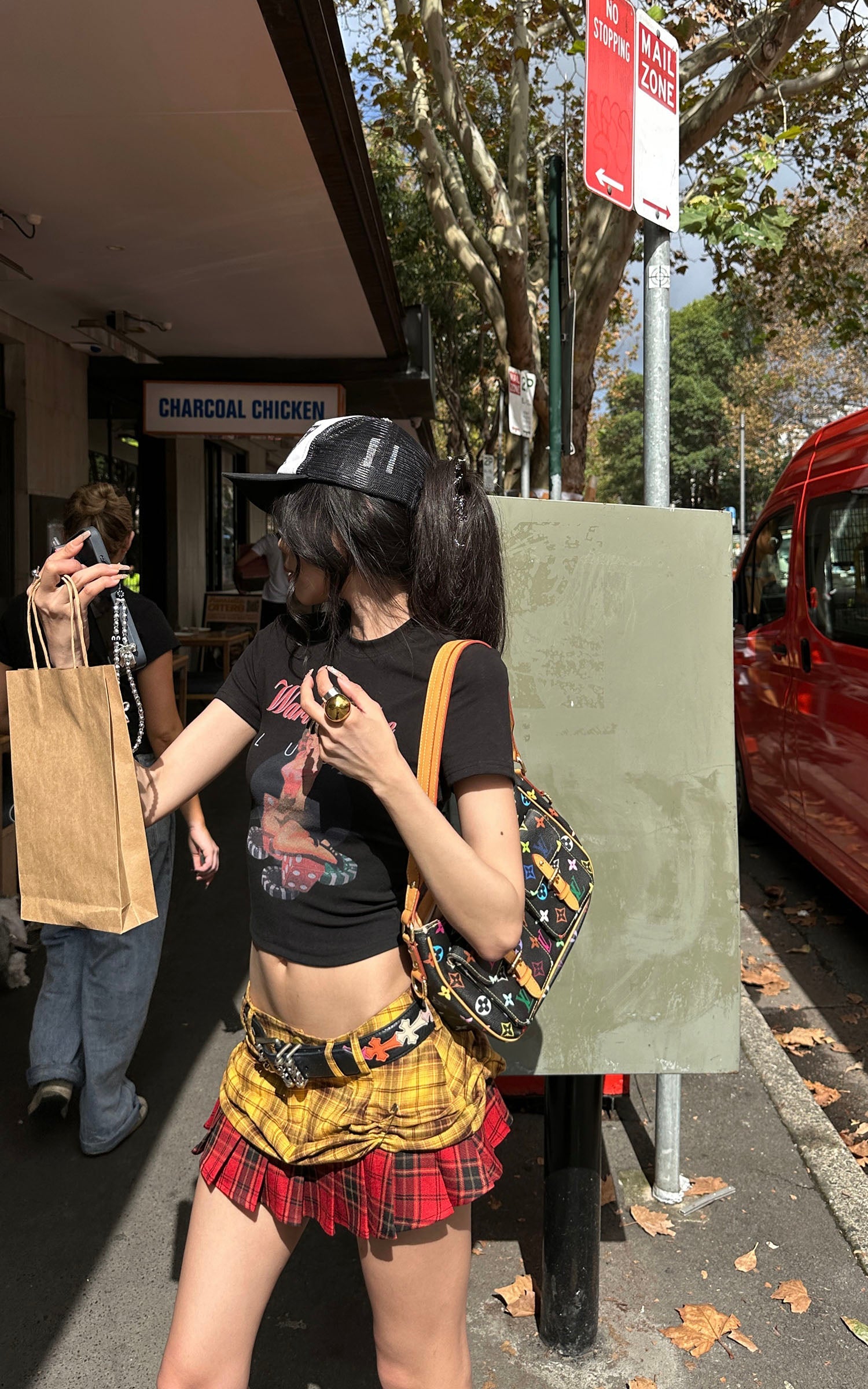 WARDEN EDGE Punk Clash Layered Mini Skirt in Yellow & Red Plaid