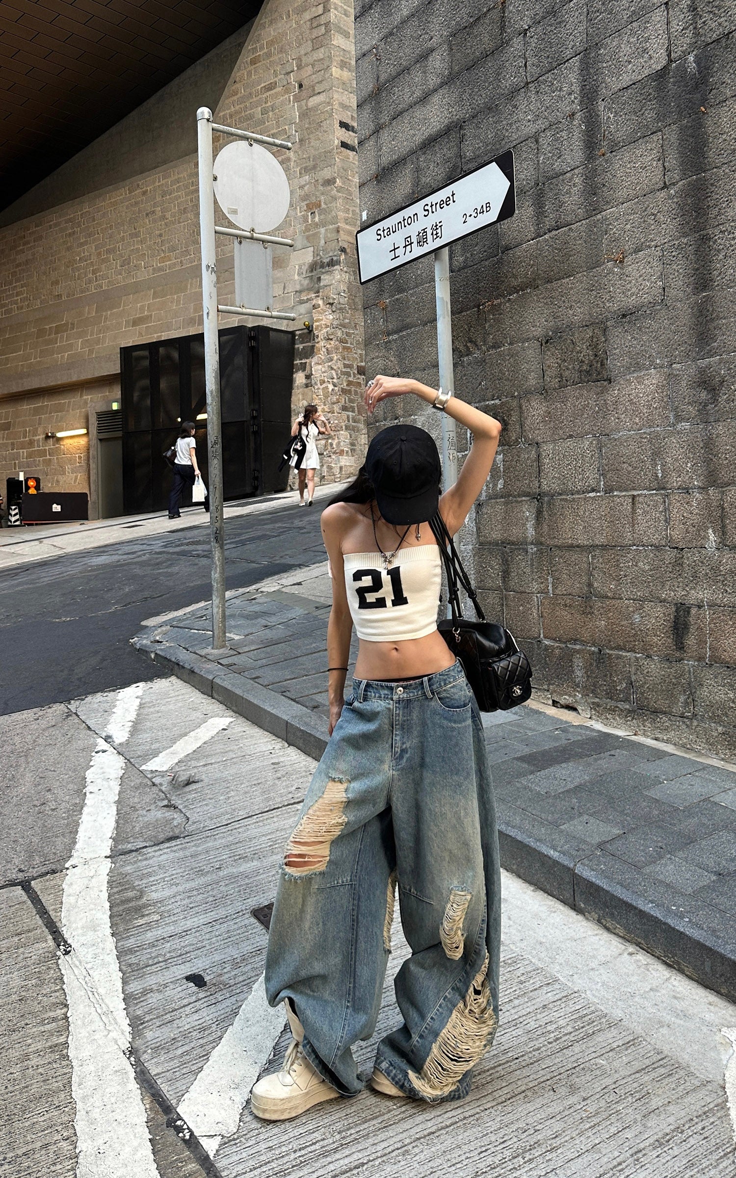 WARDEN EDGE Distressed Wide-Leg Denim Pants