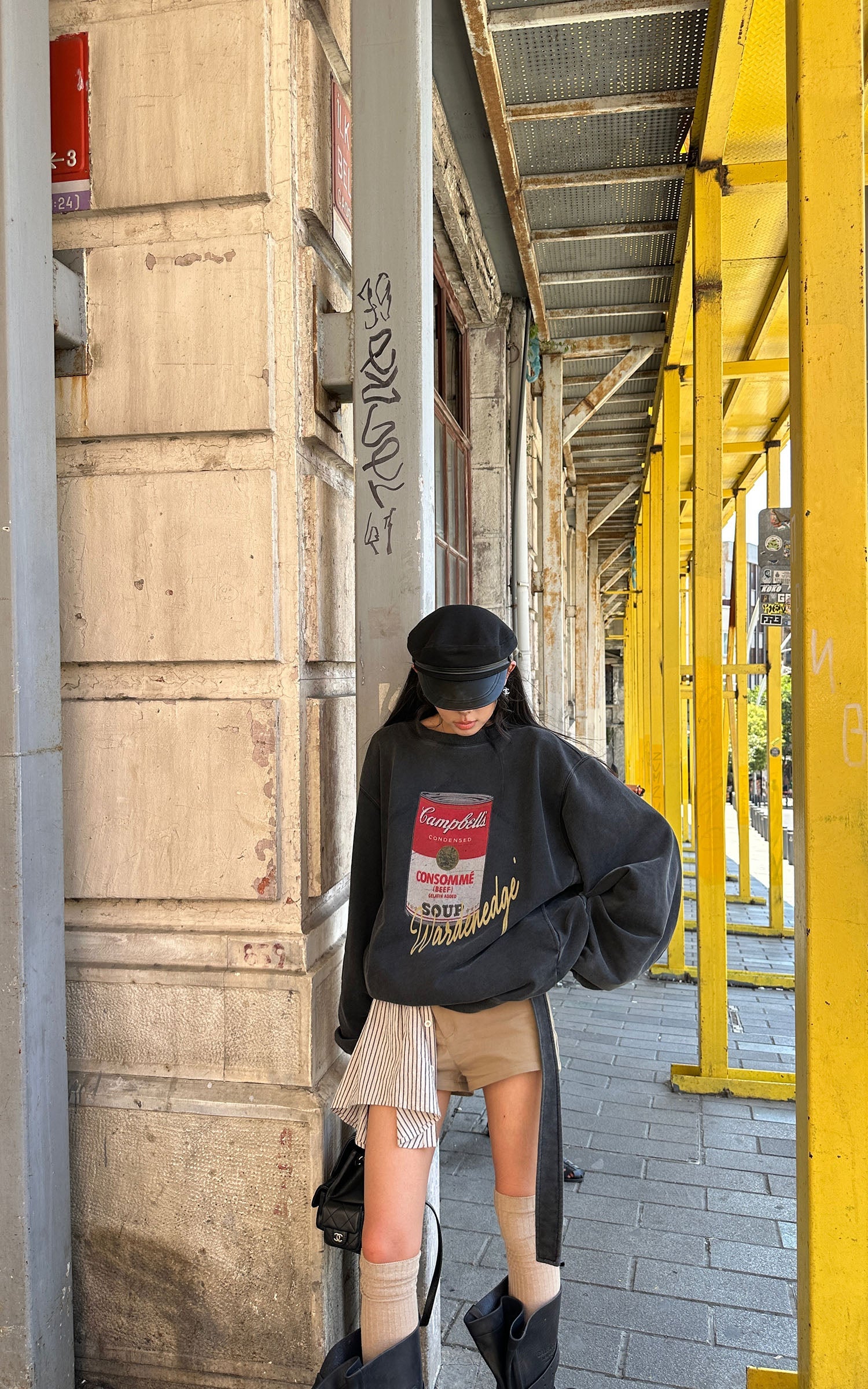 WARDEN EDGE Asymmetric Layered Shorts with Striped Draped Panel