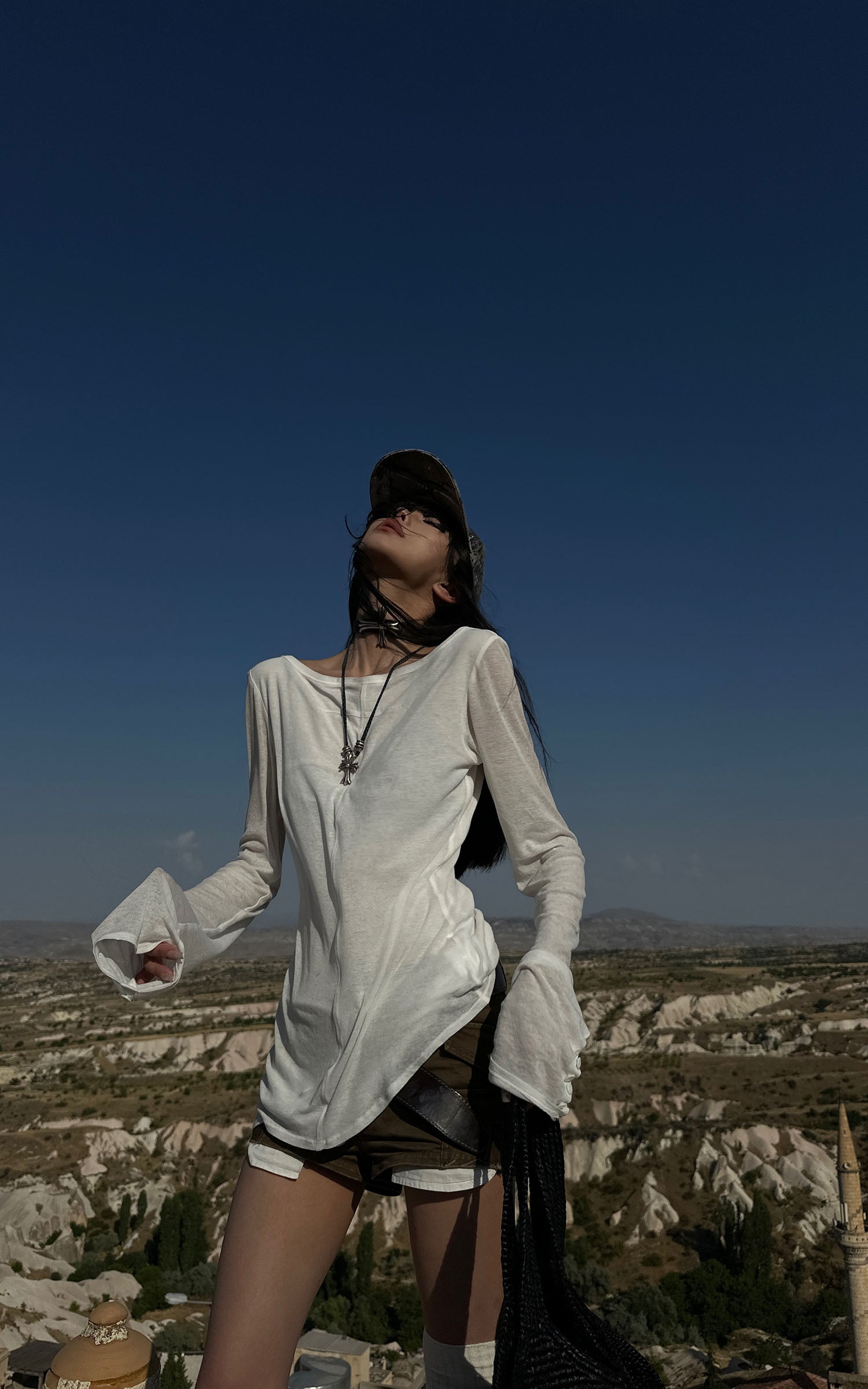 WARDEN EDGE Asymmetric Long Sleeve T-Shirt with Raw Edge Details