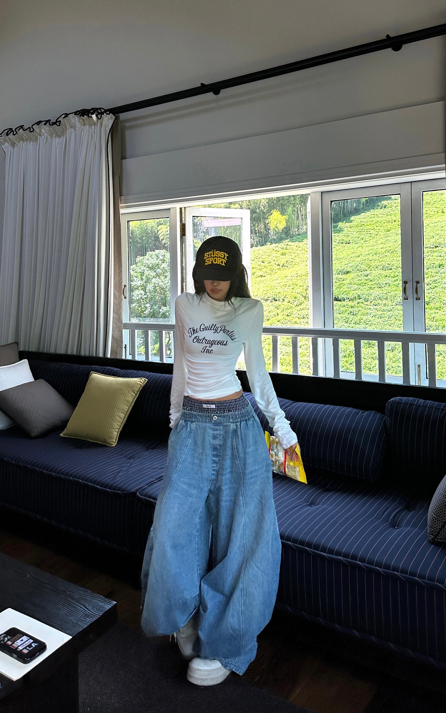 WARDEN EDGE Elastic Waist Wide Leg Denim Pants