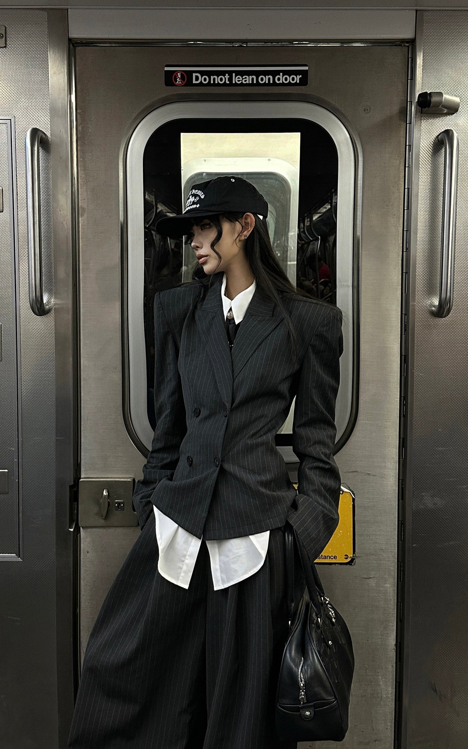 WARDEN EDGE Pinstripe Suit Set with Blazer Shirt and Wide Trousers