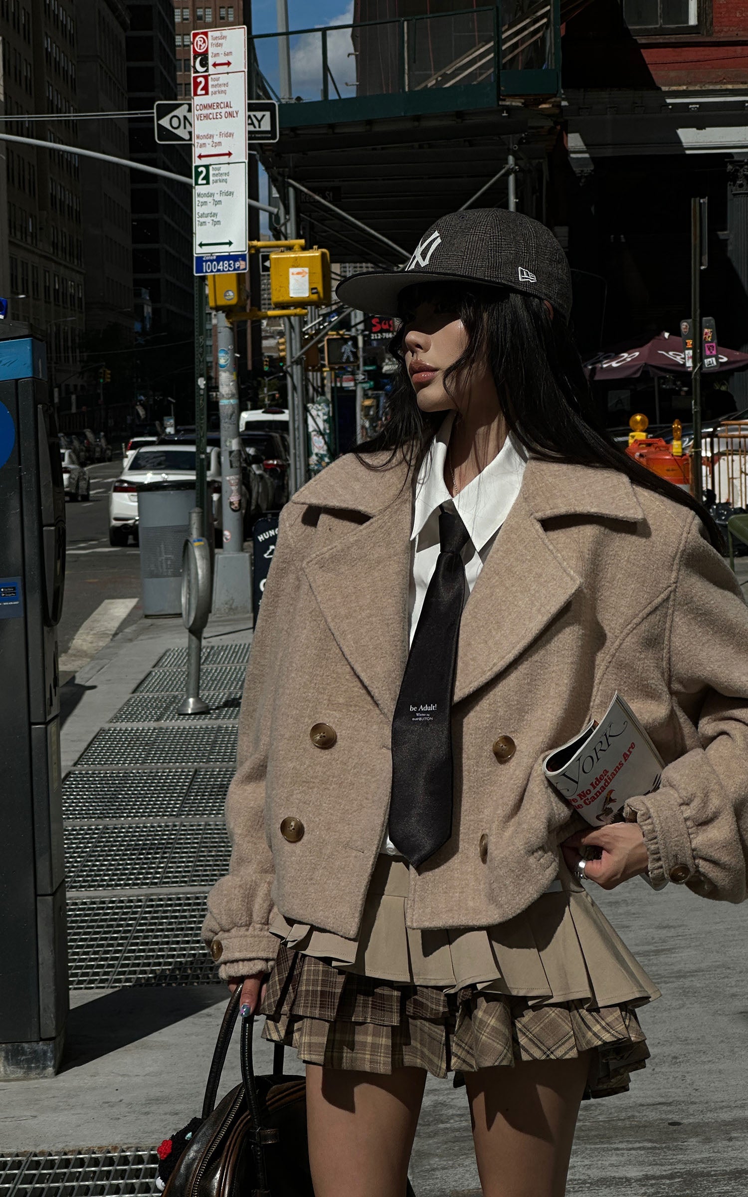 WARDEN EDGE Cropped Wool-Like Coat with Double Breasted Design and Structured Lapel