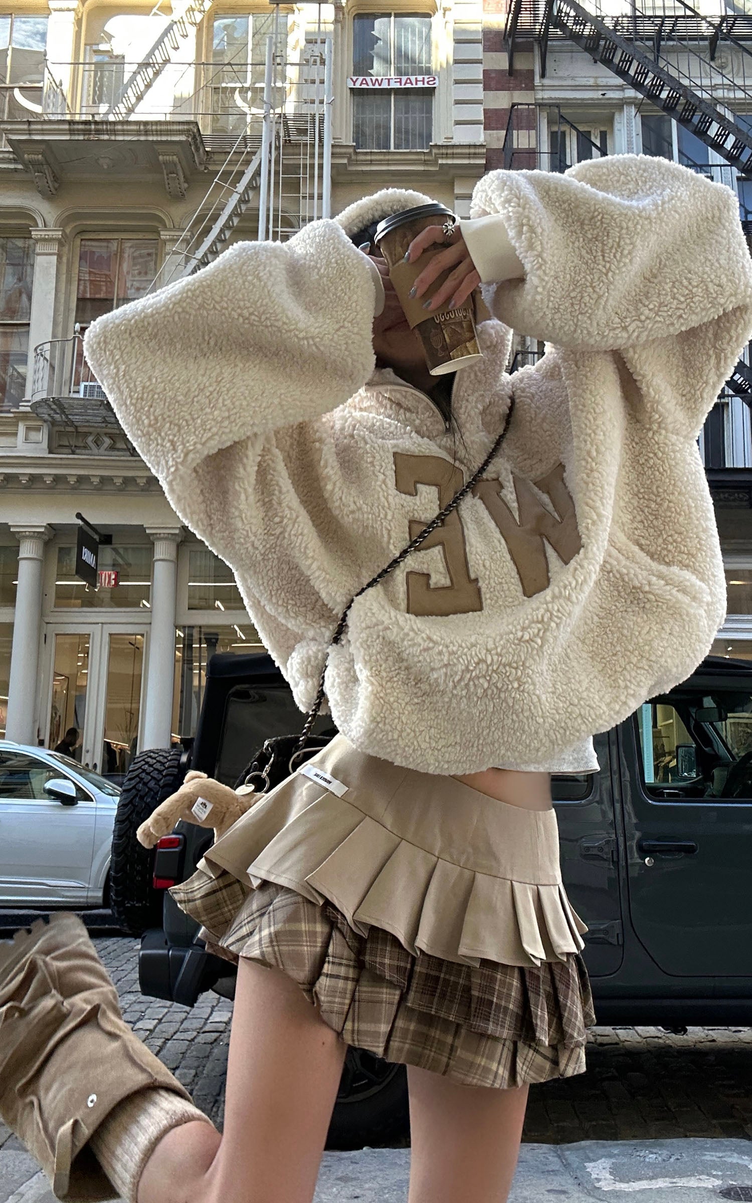 WARDEN EDGE Layered Pleated Mini Skirt with Plaid Contrast Panels