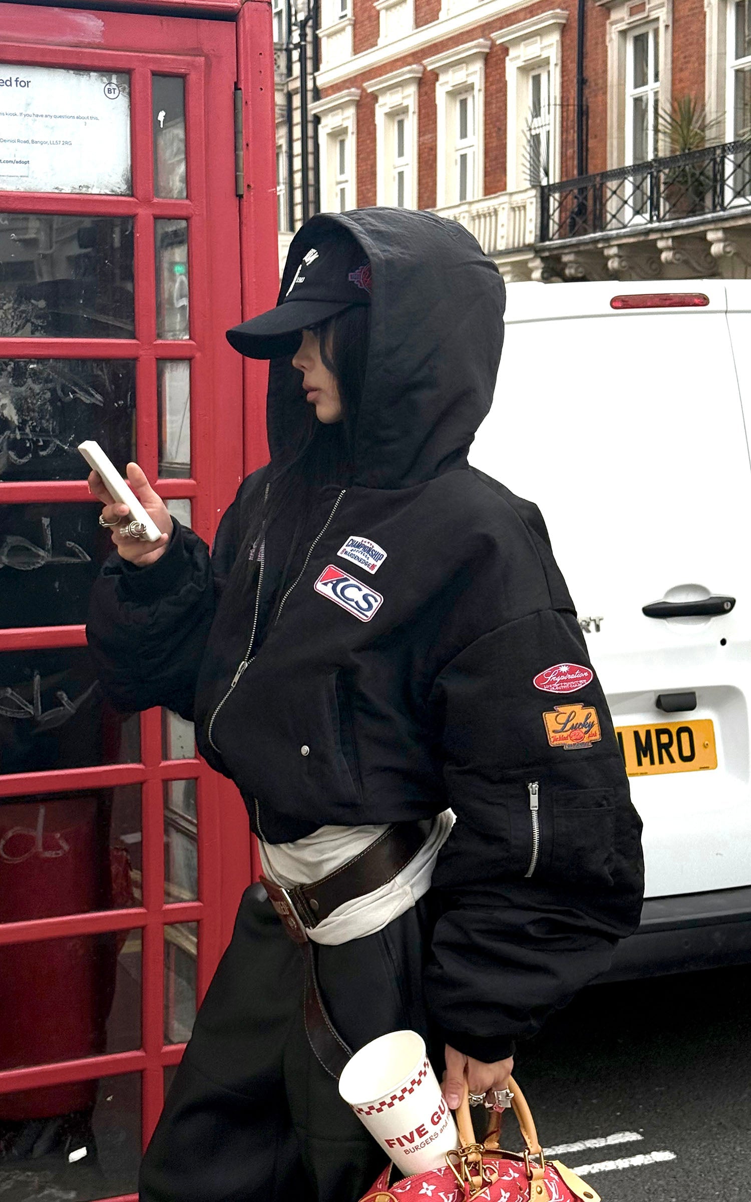 WARDEN EDGE Moto Patch Hooded Cropped Bomber Jacket