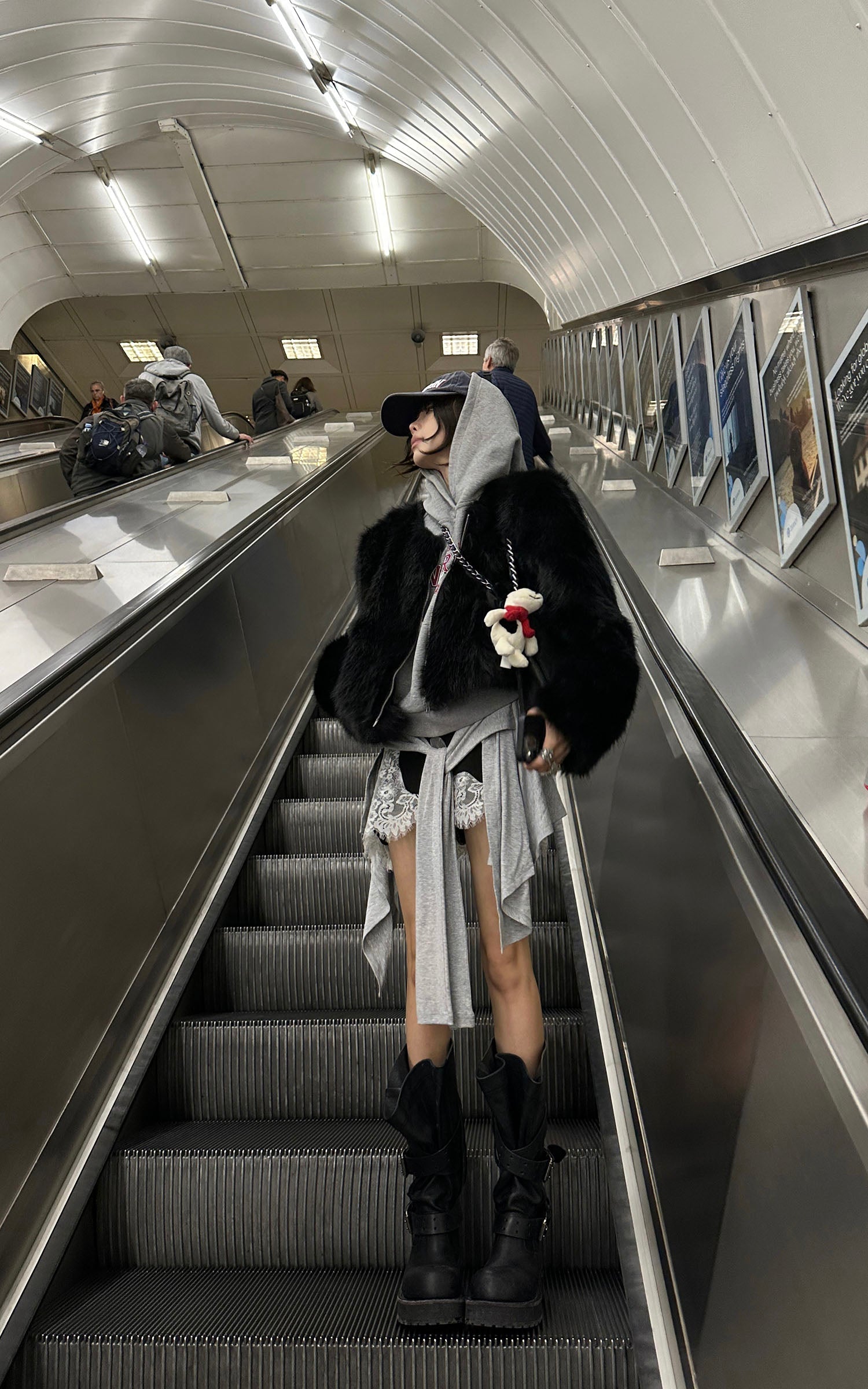 WARDEN EDGE Gray Asymmetric Skirt with Lace Panel and Tie Detail