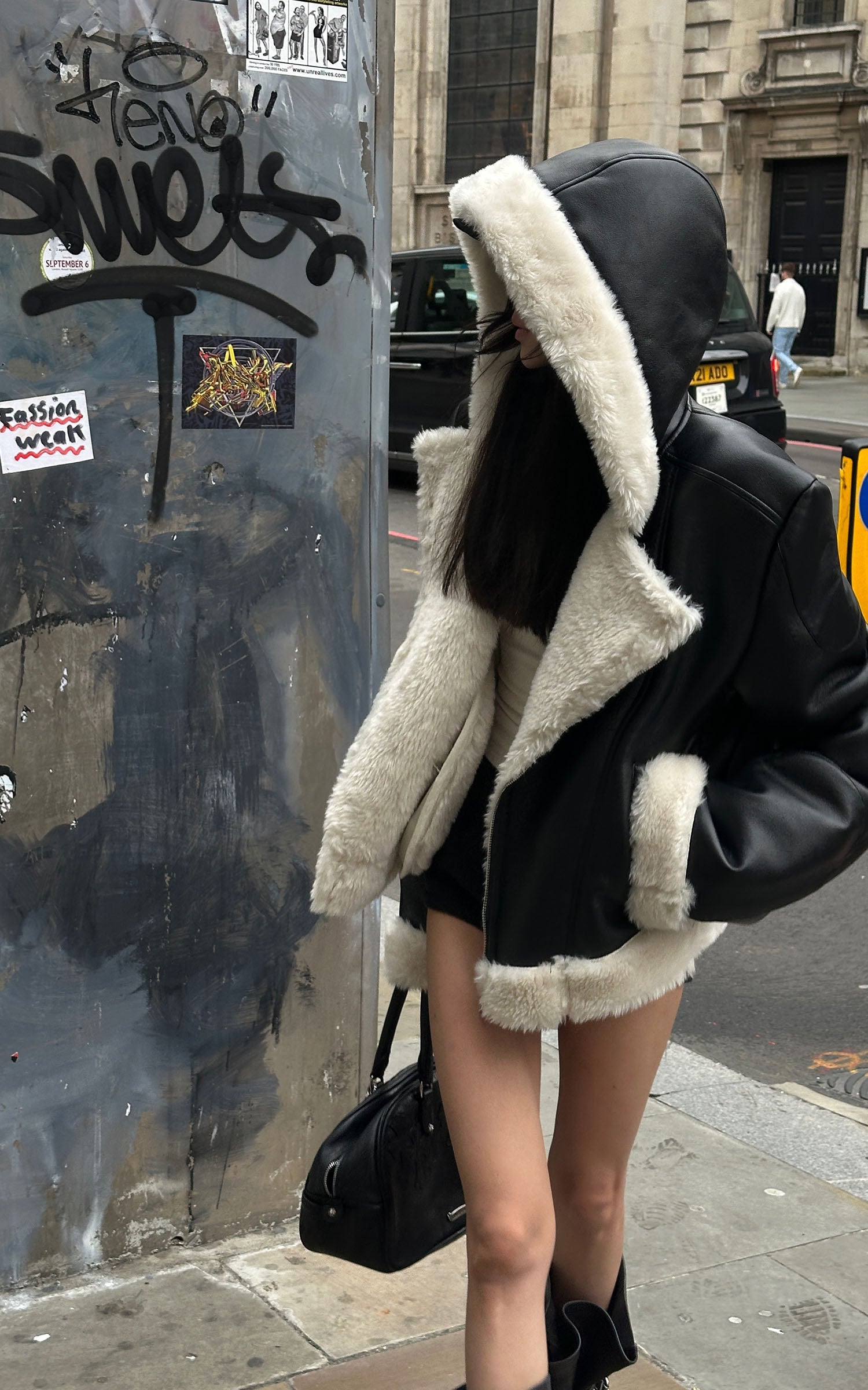 WARDEN EDGE Faux Shearling Cropped Hooded Jacket