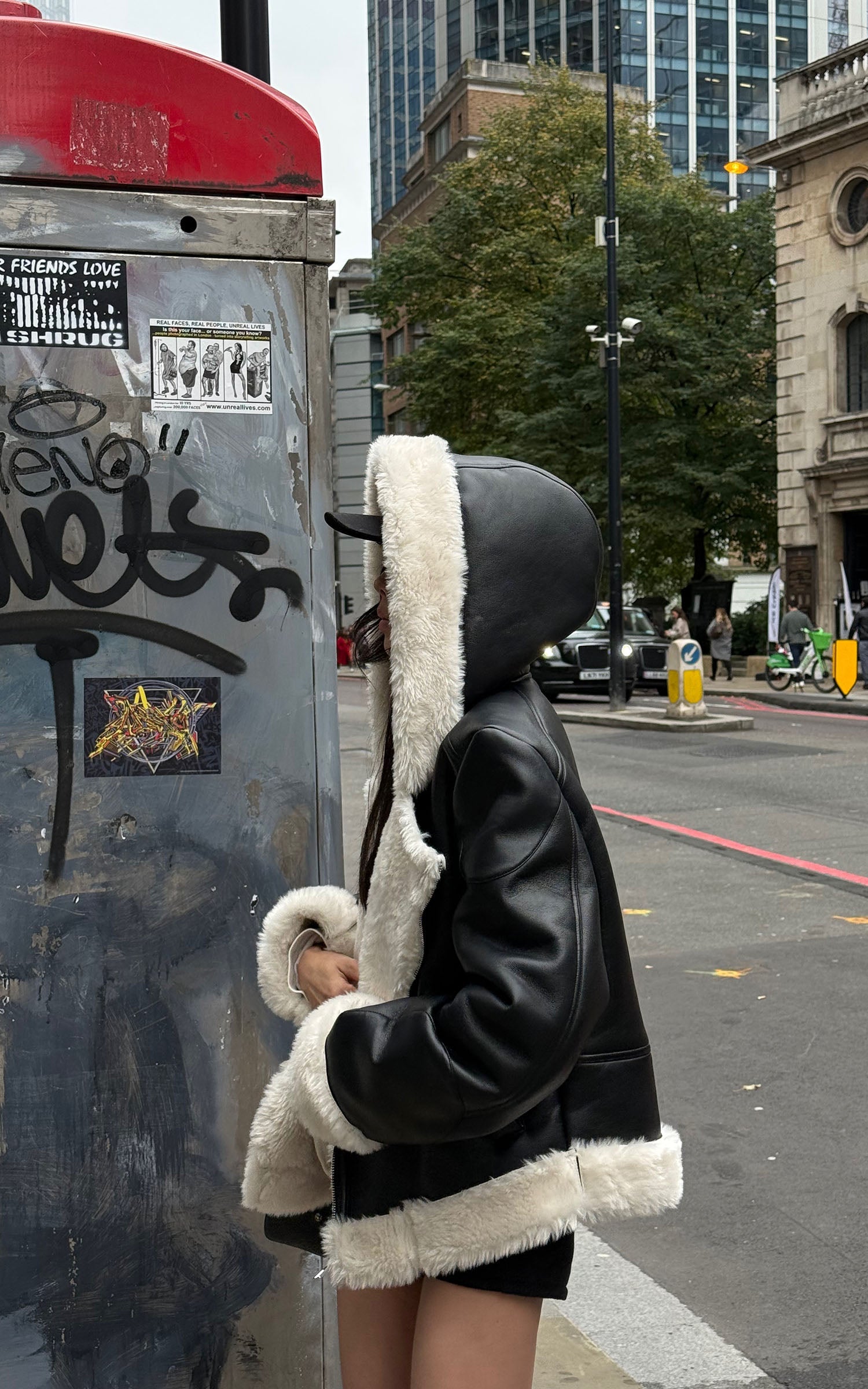 WARDEN EDGE Faux Shearling Cropped Hooded Jacket