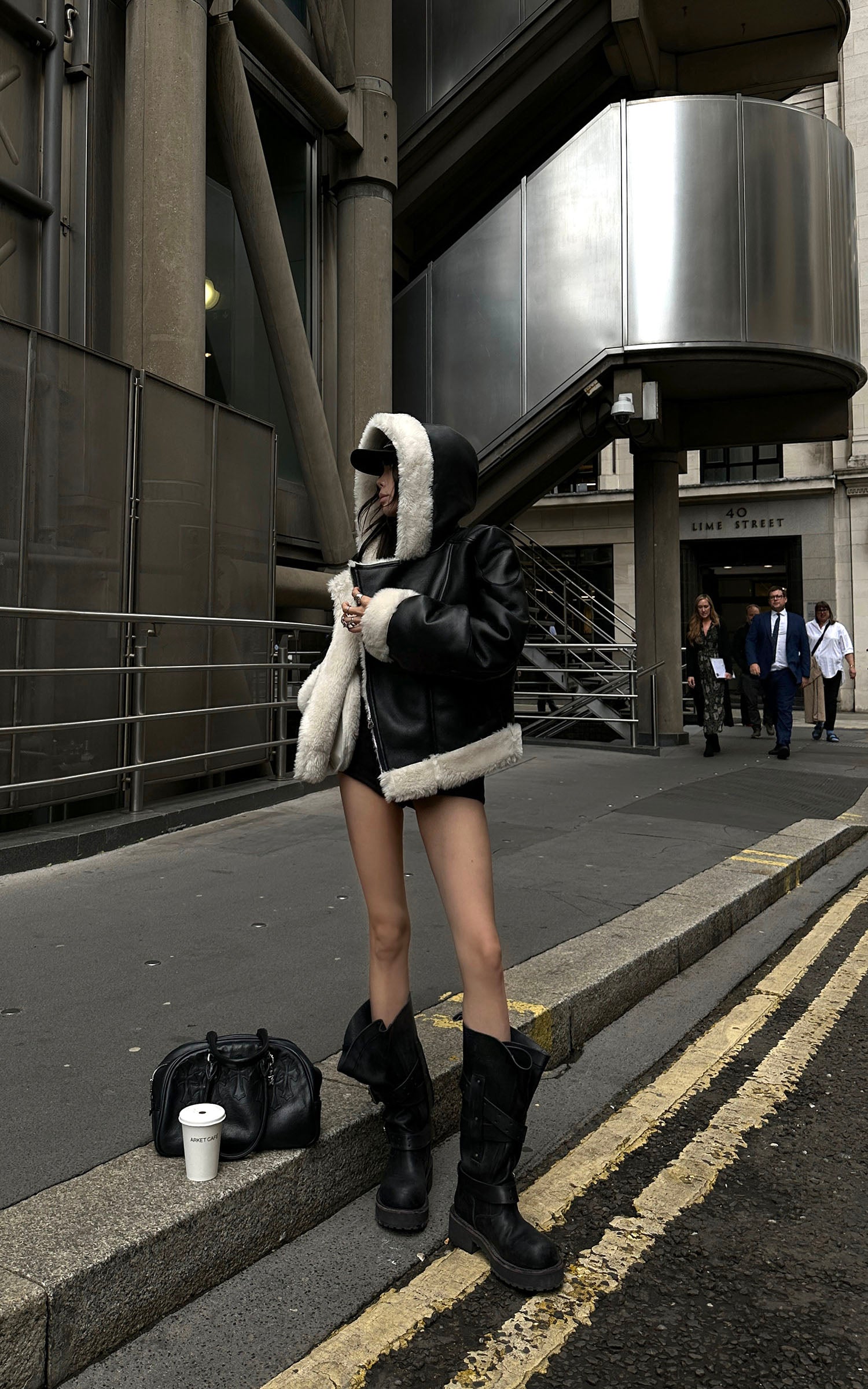 WARDEN EDGE Faux Shearling Cropped Hooded Jacket