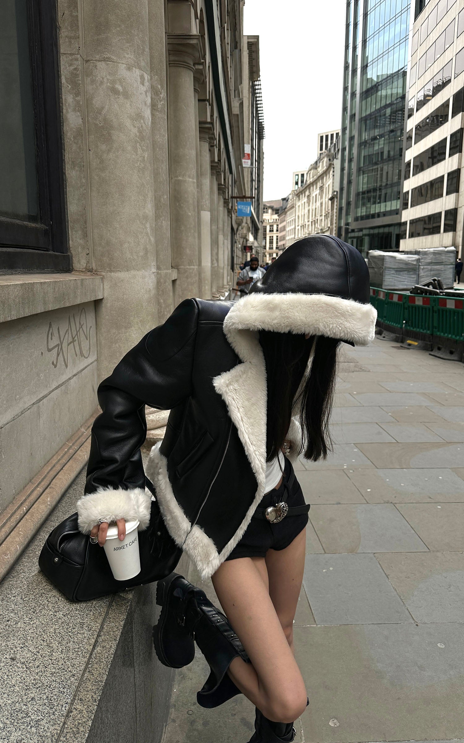 WARDEN EDGE Faux Shearling Cropped Hooded Jacket