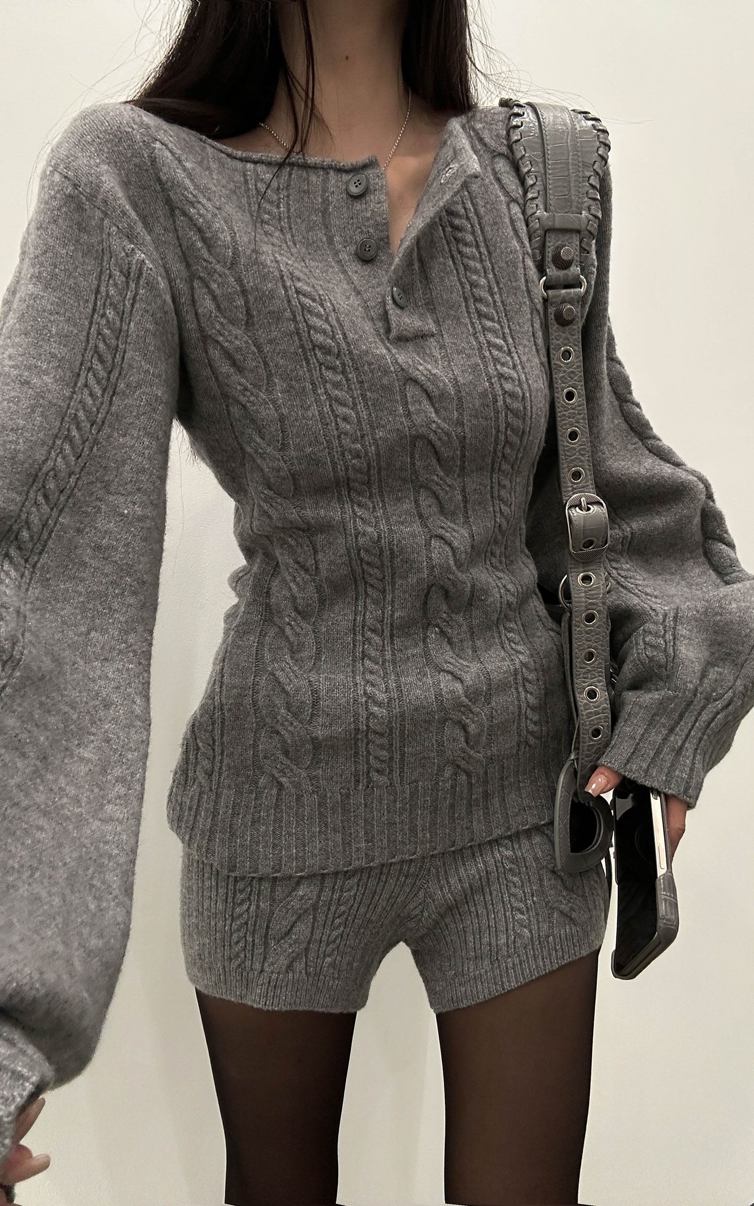 WARDEN EDGE Cable Knit Sweater & Shorts Set with Matching Leg Warmers