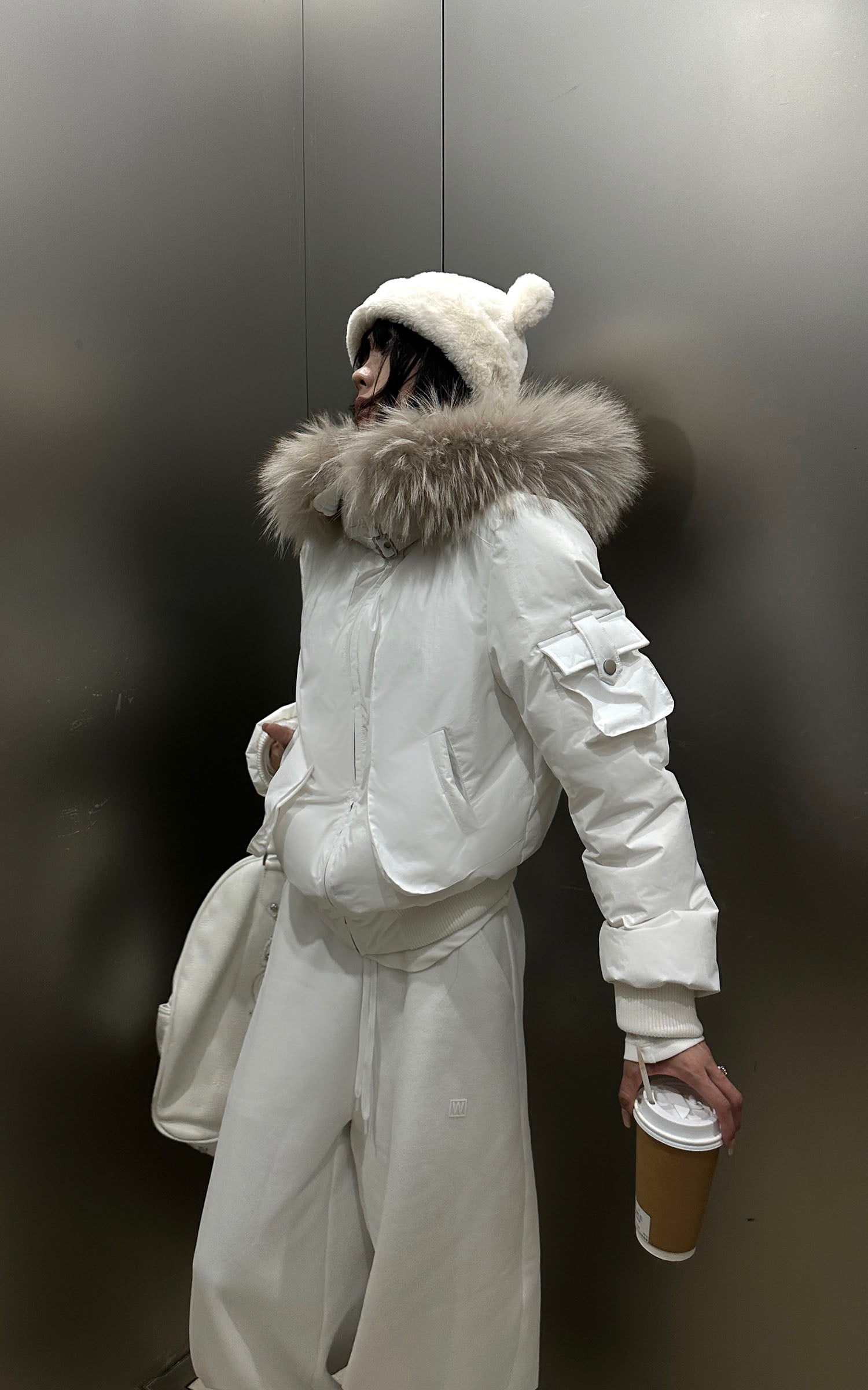 WARDEN EDGE Cropped Puffer Jacket with Detachable Faux Fur Hood