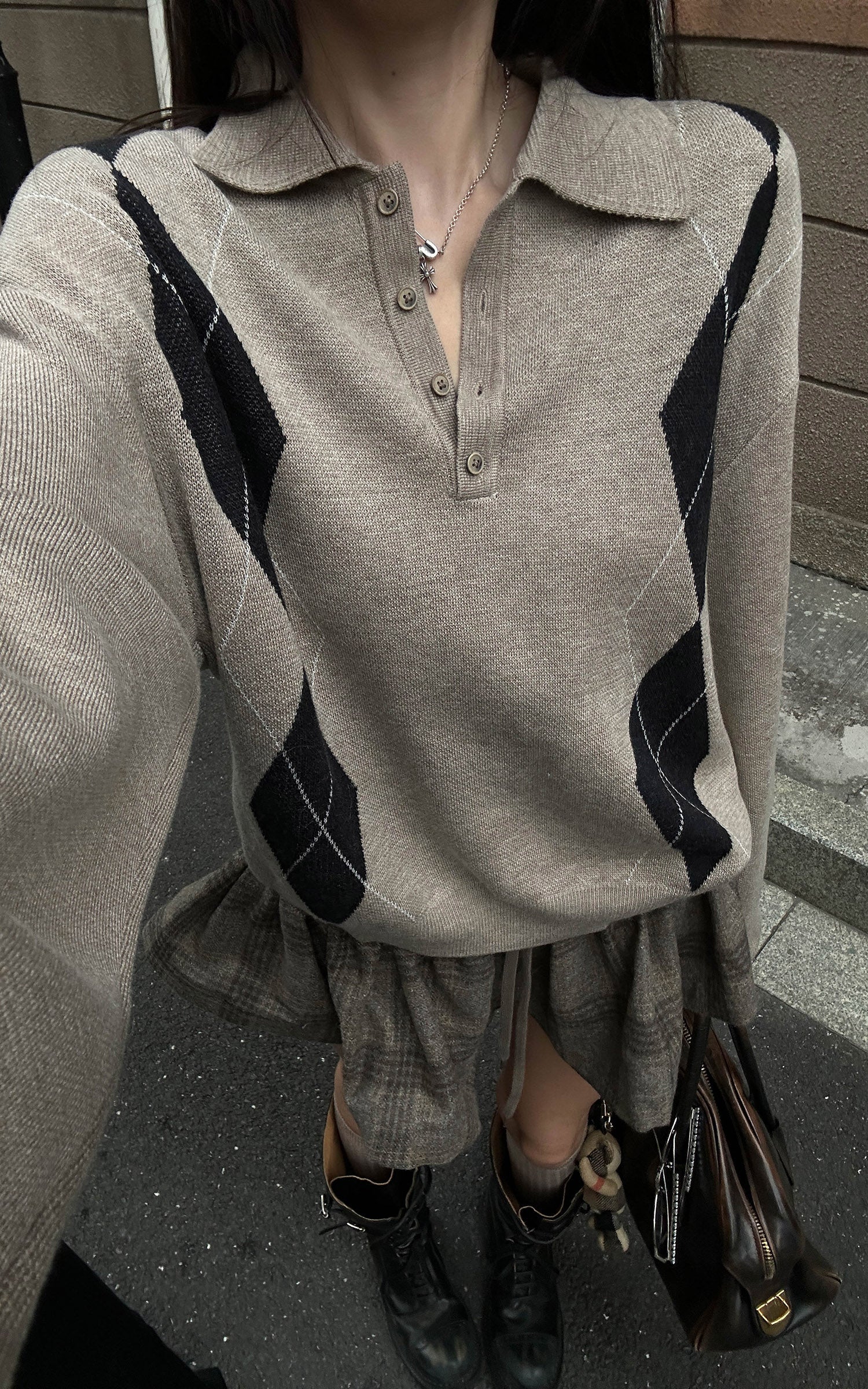 WARDEN EDGE Argyle Knit Polo Sweater