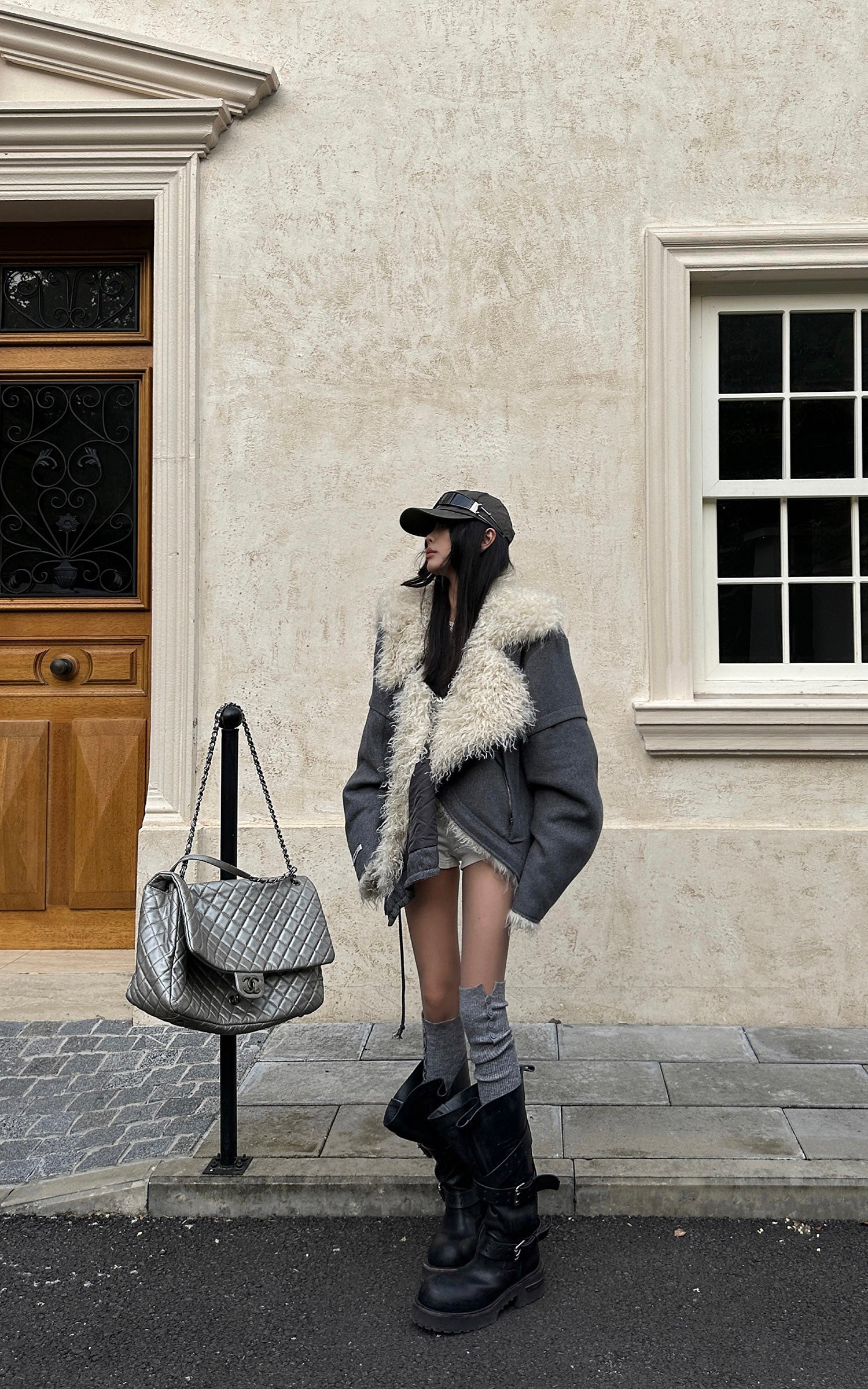 WARDEN EDGE Structured Faux-Shearling Collar Jacket with Asymmetric Wrap Design