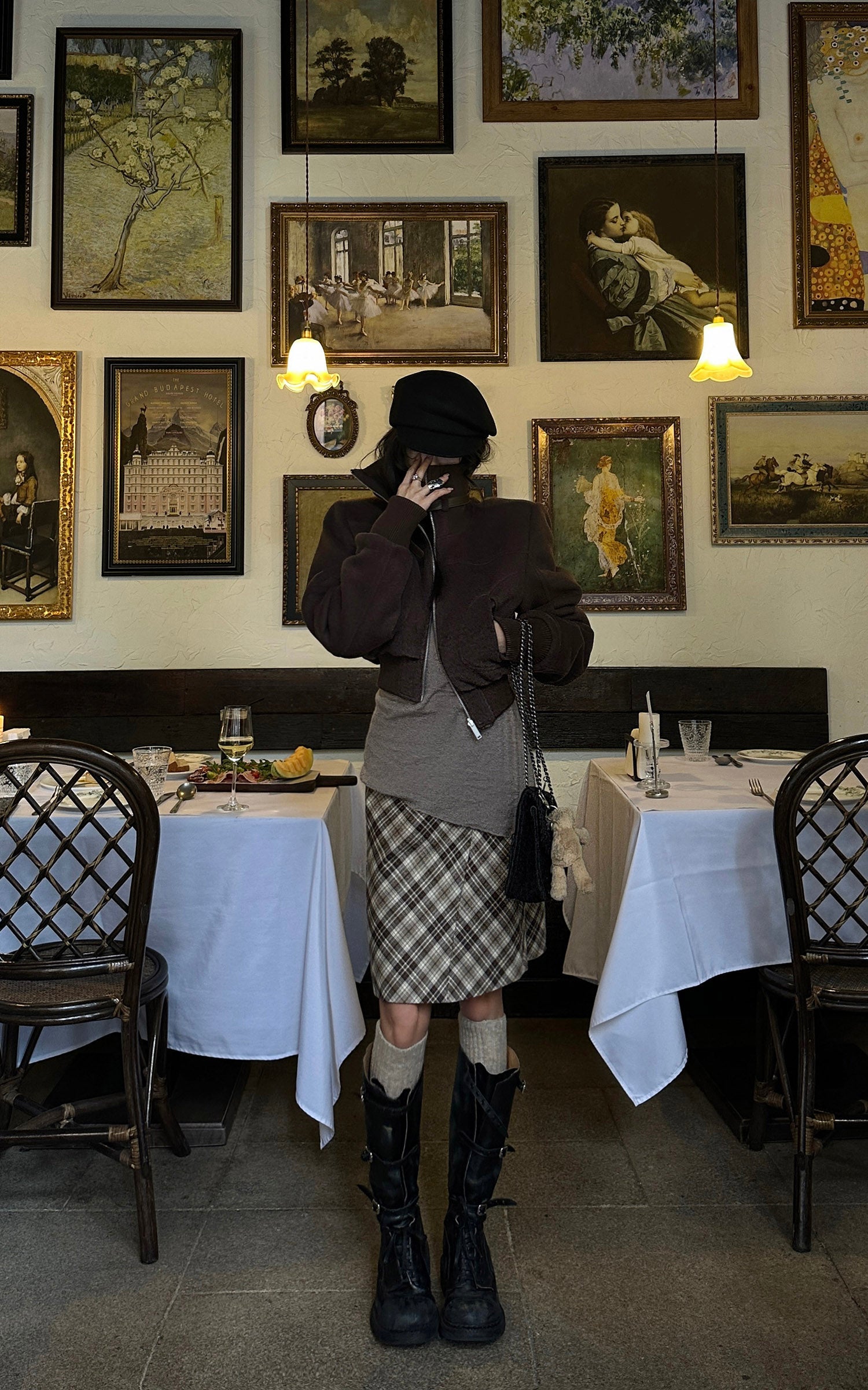 WARDEN EDGE Plaid Contour Midi Skirt with Side Buckle Detail