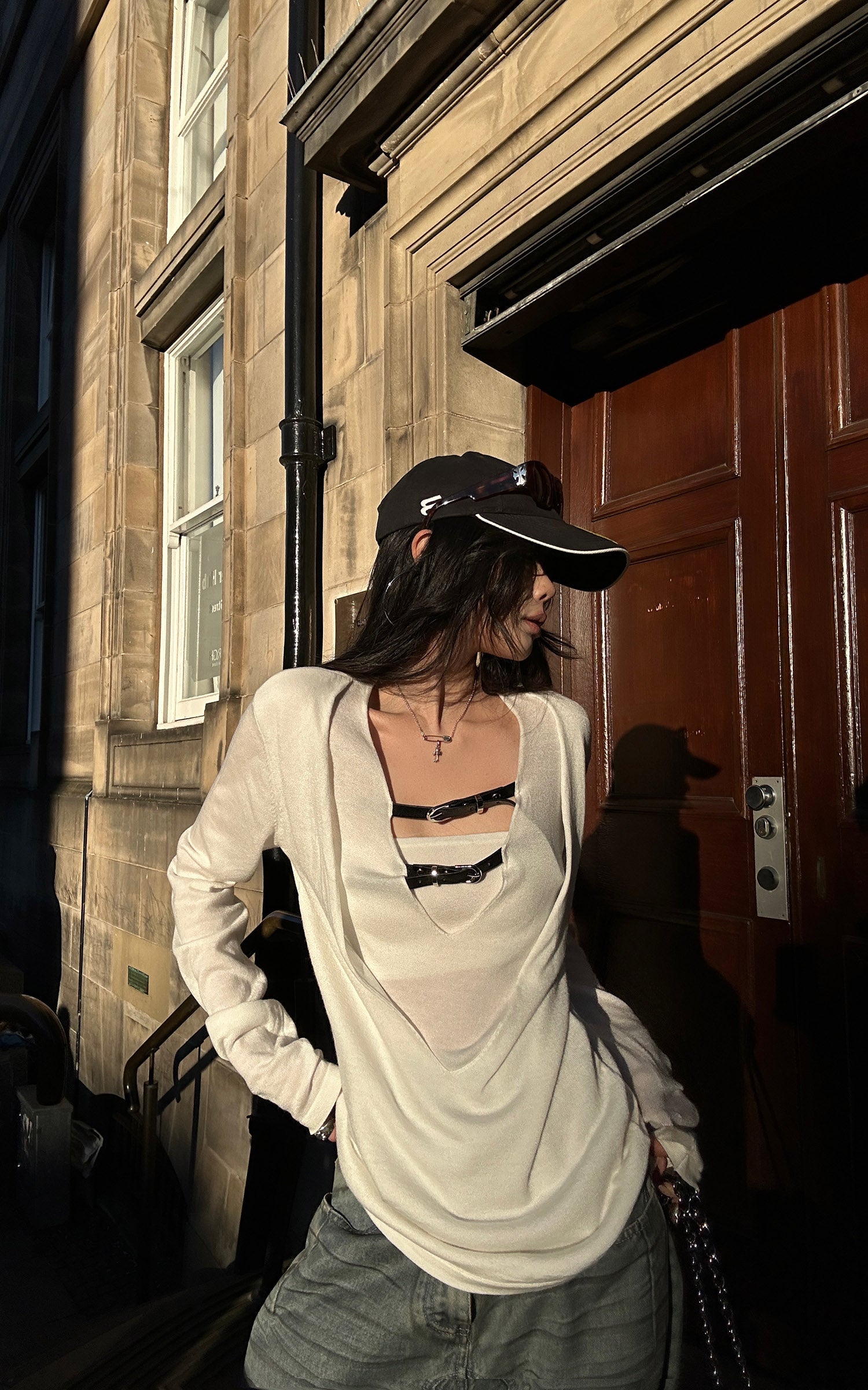 WARDEN EDGE Draped Neck Layered Tee with Integrated Bandeau