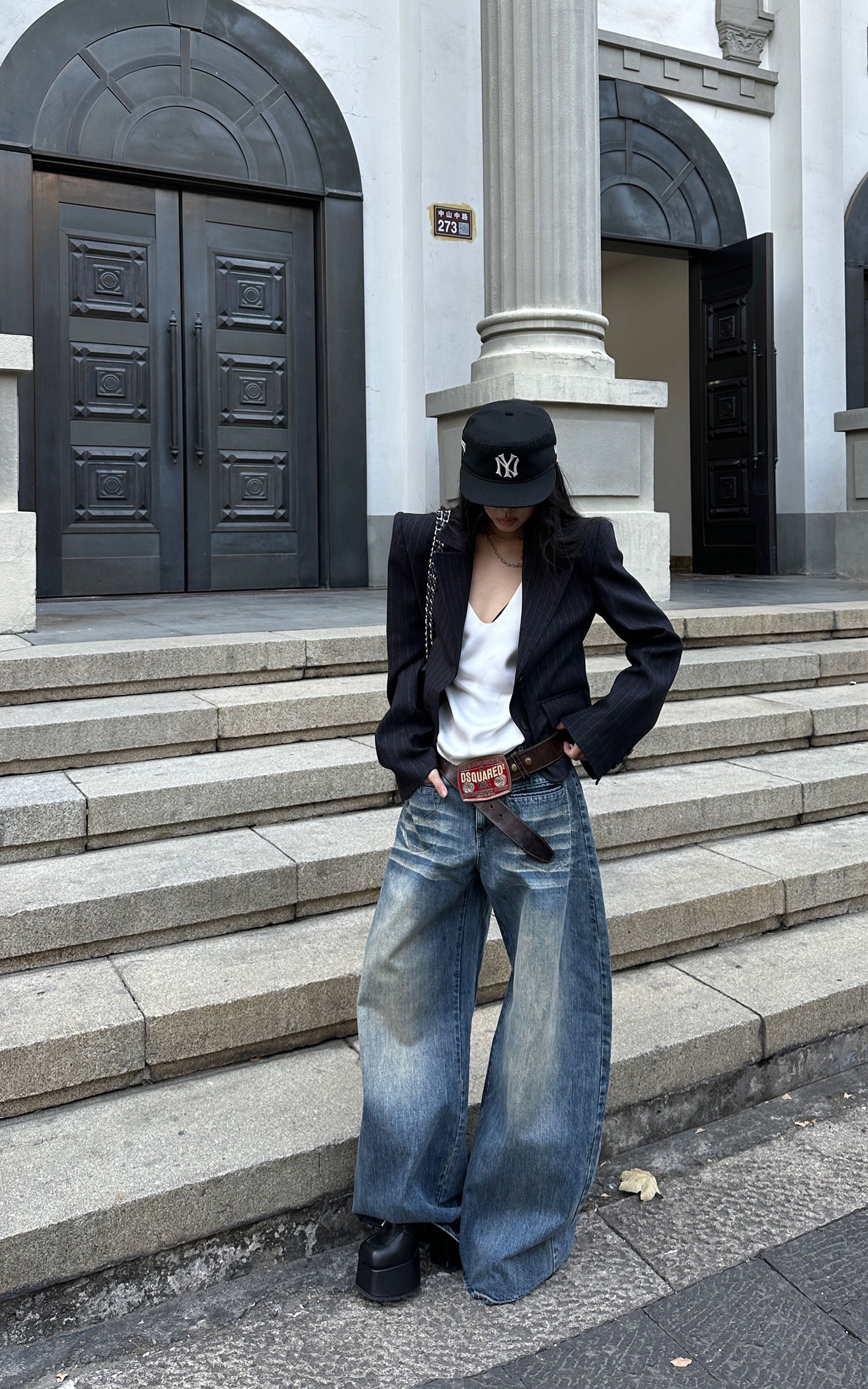 WARDEN EDGE Deconstructed Wide-Leg Washed Denim Pants