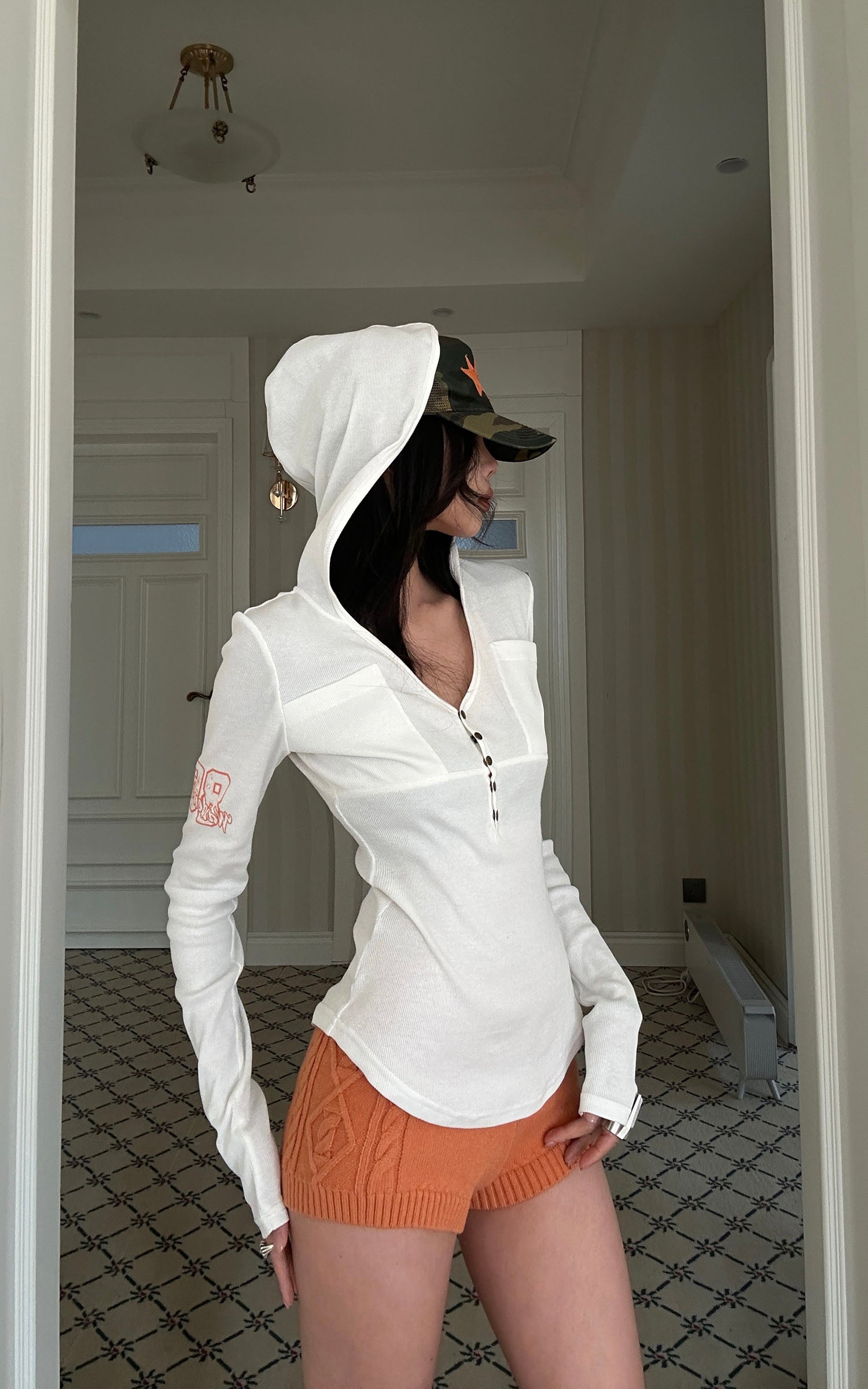 WARDEN EDGE Hooded Henley Slim-Fit Long Sleeve T-Shirt