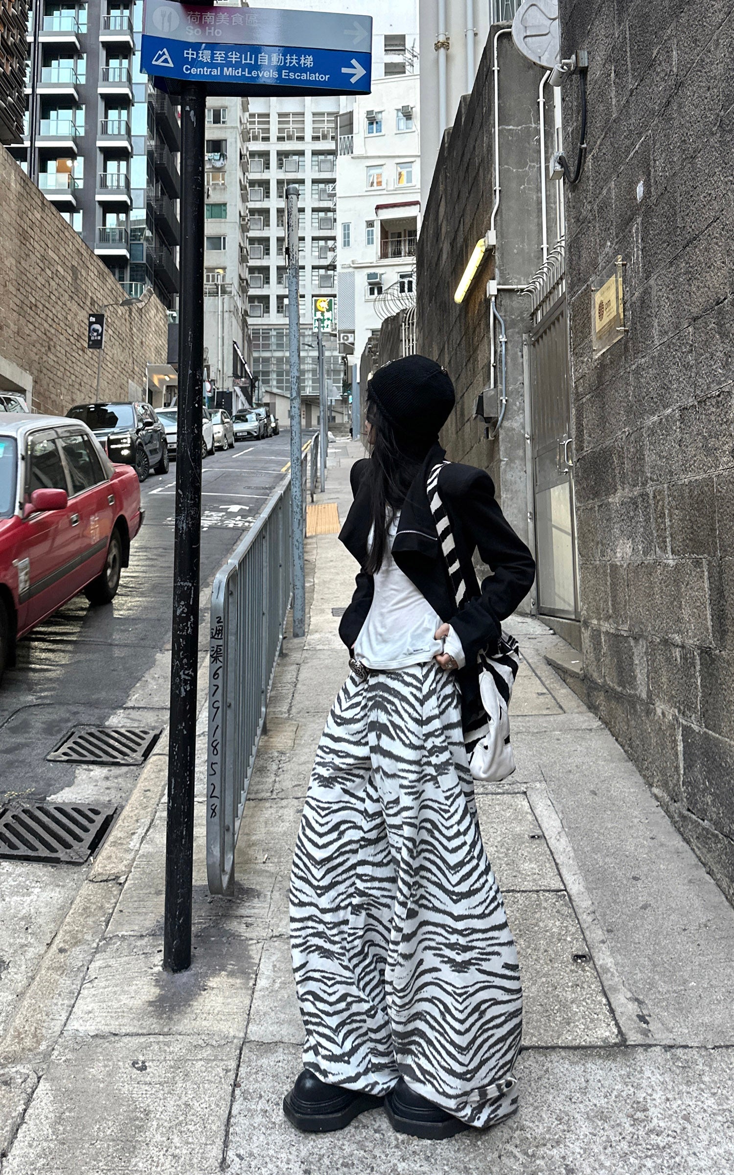 WARDEN EDGE White Zebra-Pattern Wide-Leg Trousers