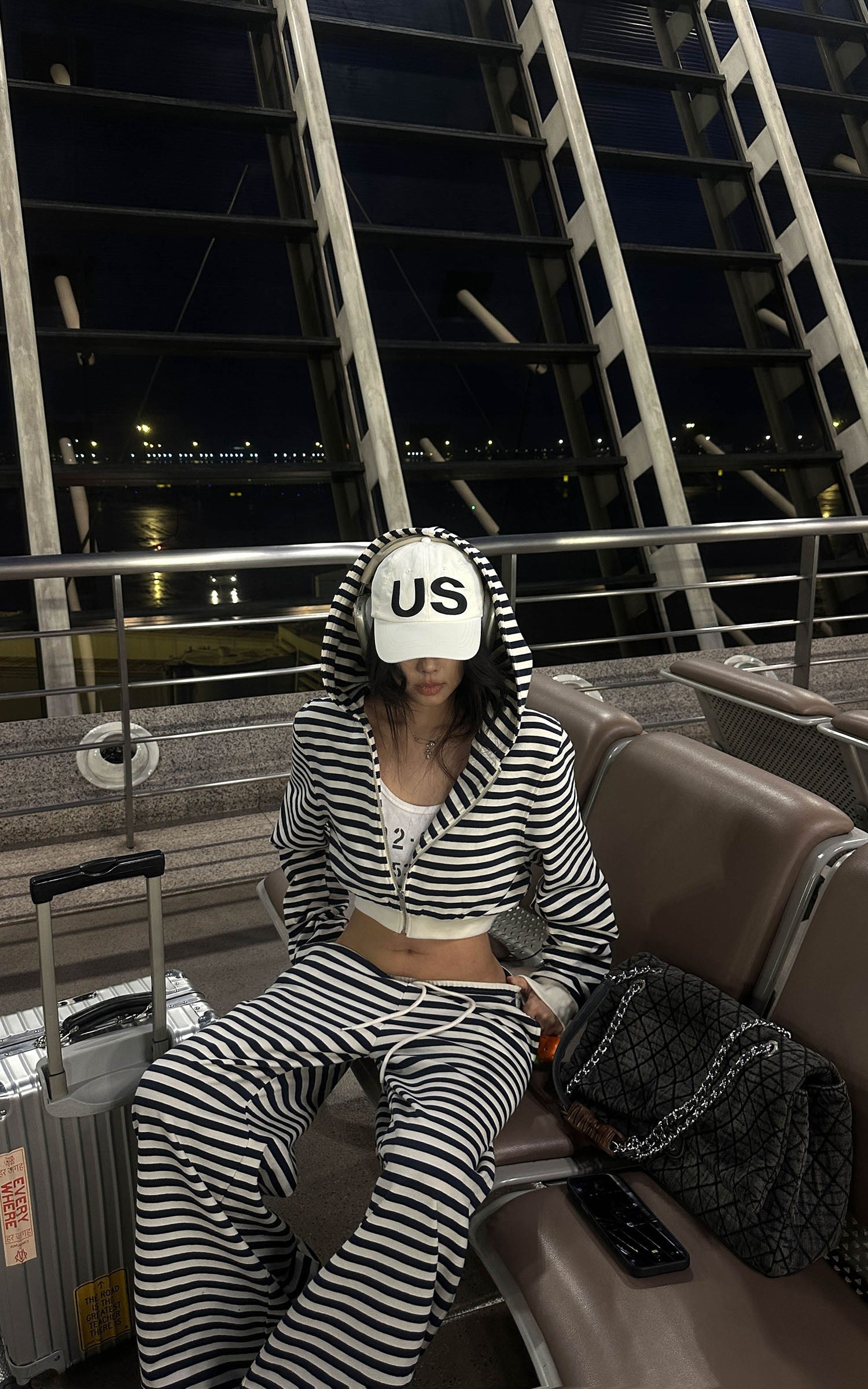 WARDEN EDGE Striped Cropped Hoodie and Wide-Leg Pants Set