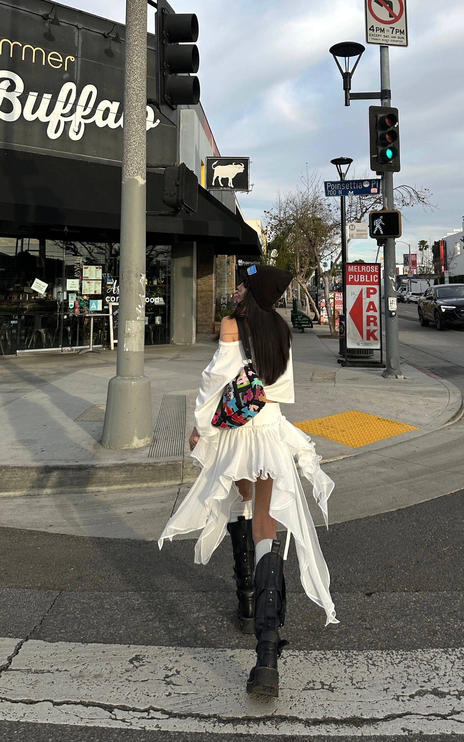 WARDEN EDGE Asymmetric Layered Ruffle Skirt with Draped Chiffon Panels