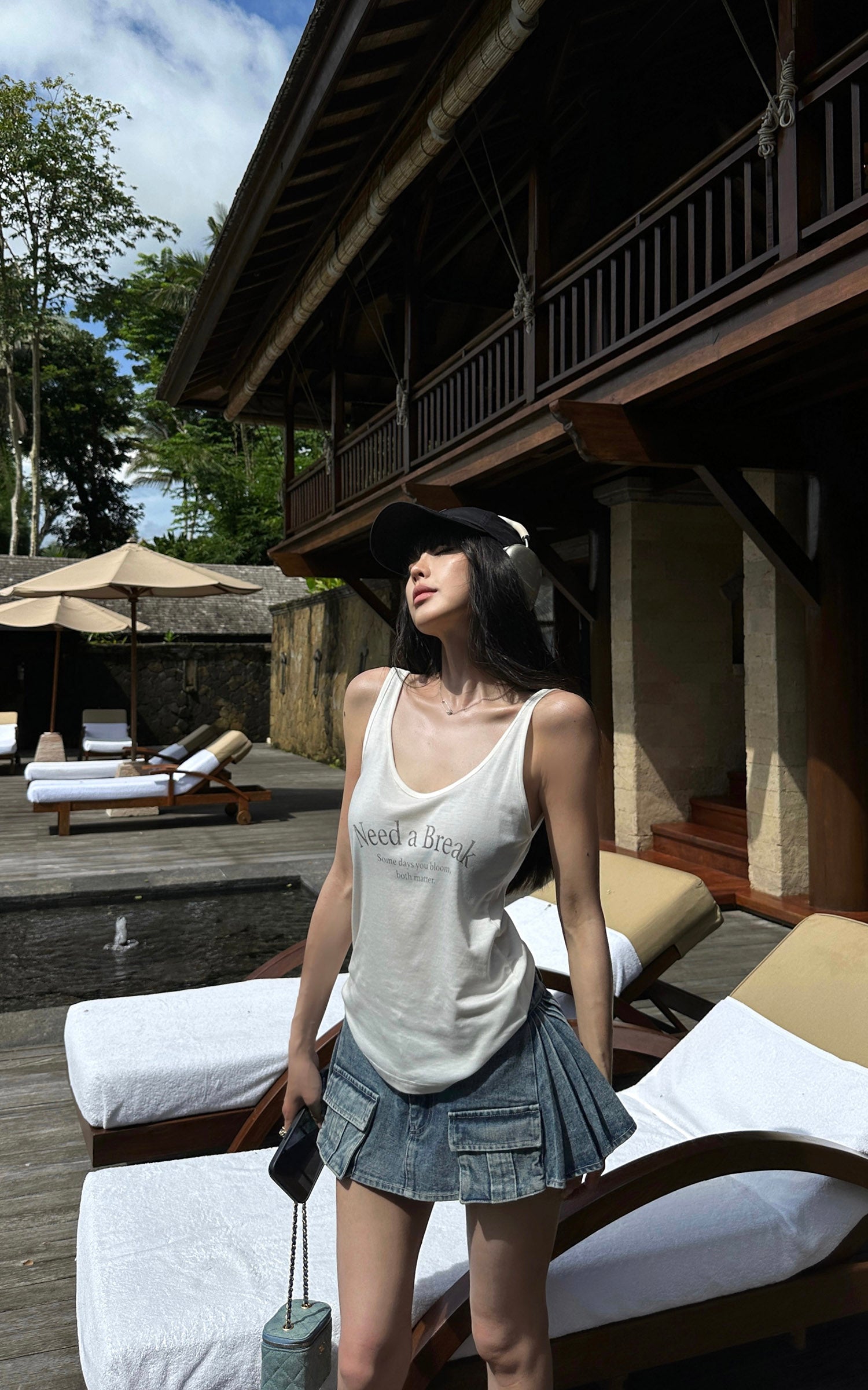 WARDEN EDGE Pleated Cargo Denim Mini Skirt