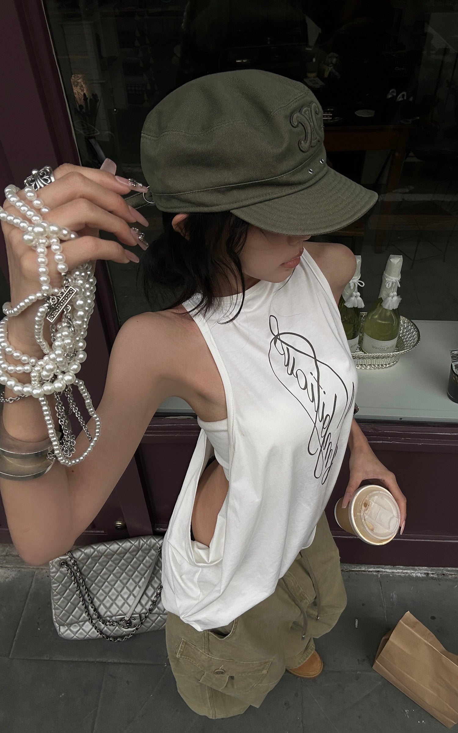 WARDEN EDGE Draped Open-Back Graphic Tank