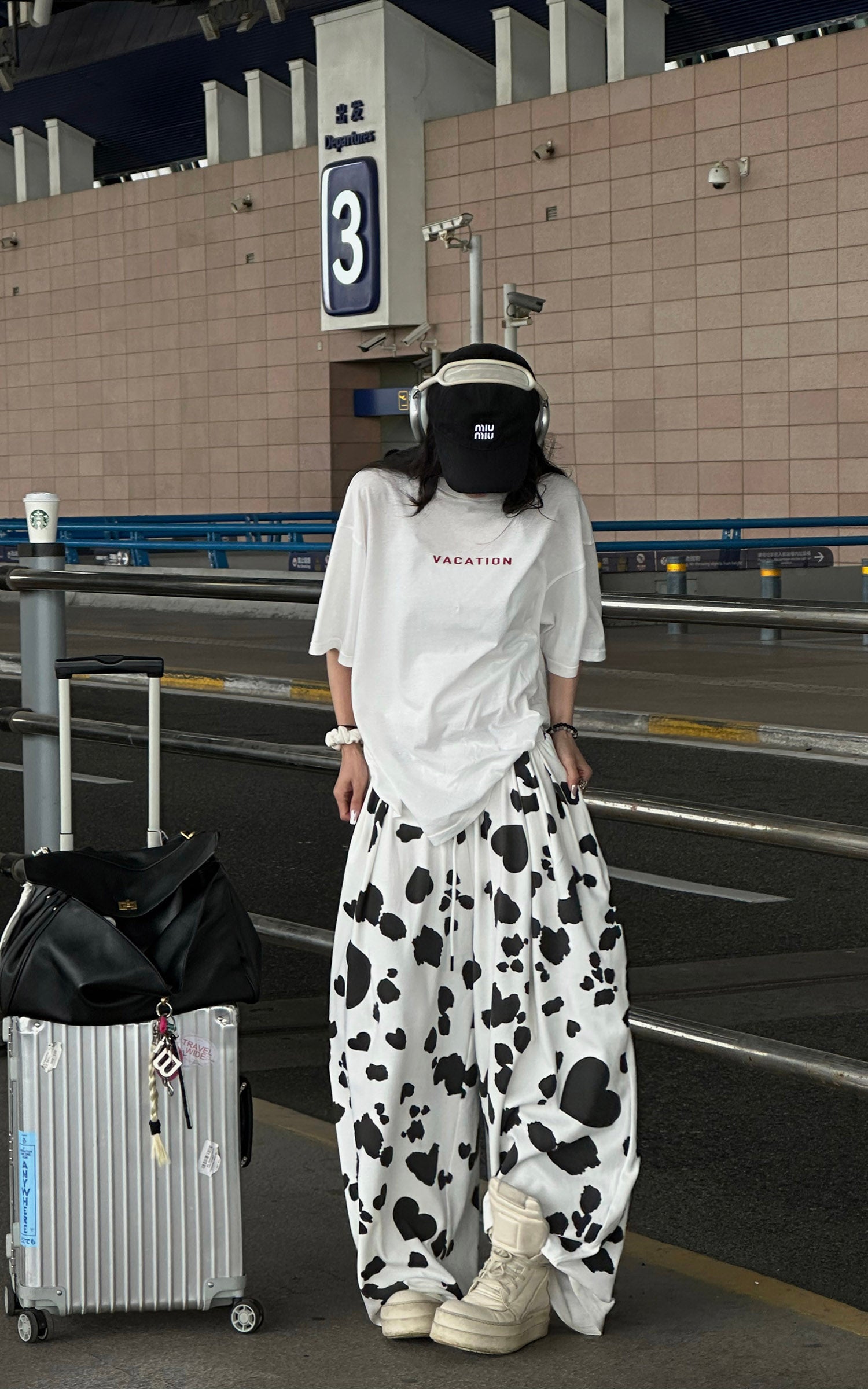 WARDEN EDGE Oversized Cow Print Balloon Wide-Leg Pants