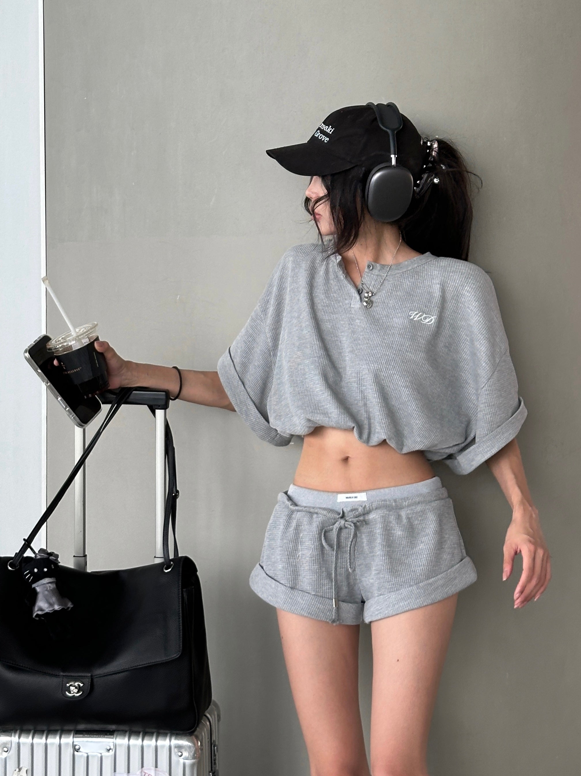 <tc>WARDEN EDGE</tc> ワッフルクロップTシャツ & ドローストリングショーツセット