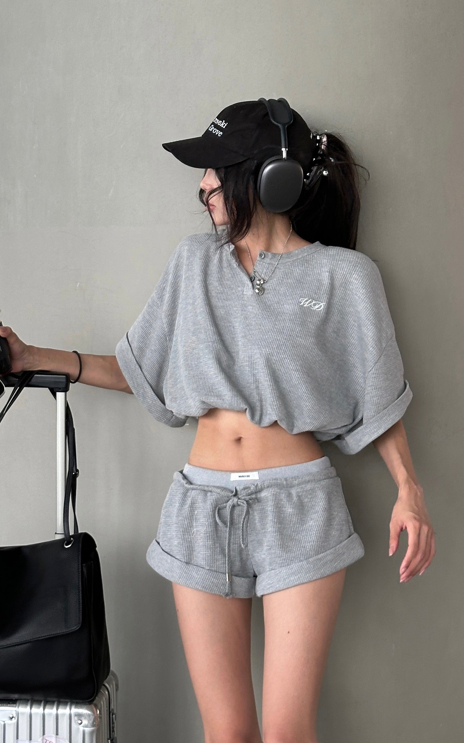 <tc>WARDEN EDGE</tc> Conjunto de camiseta corta waffle & y shorts con cordón