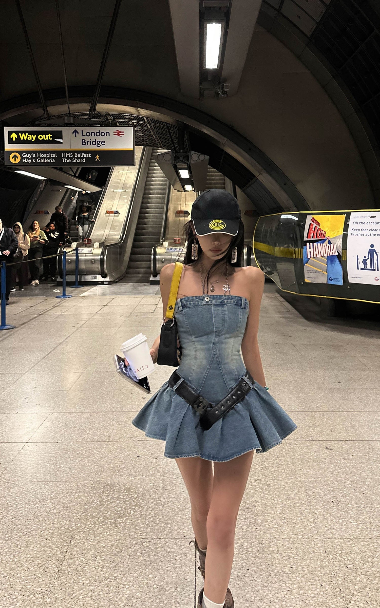WARDEN EDGE Denim Corset Mini Dress with Flared Hem