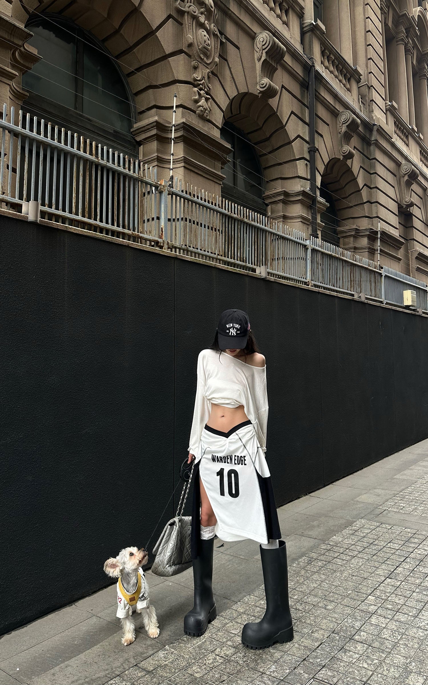 WARDEN EDGE Mesh Panel Asymmetric Basketball Midi Skirt with Number Graphic Detail