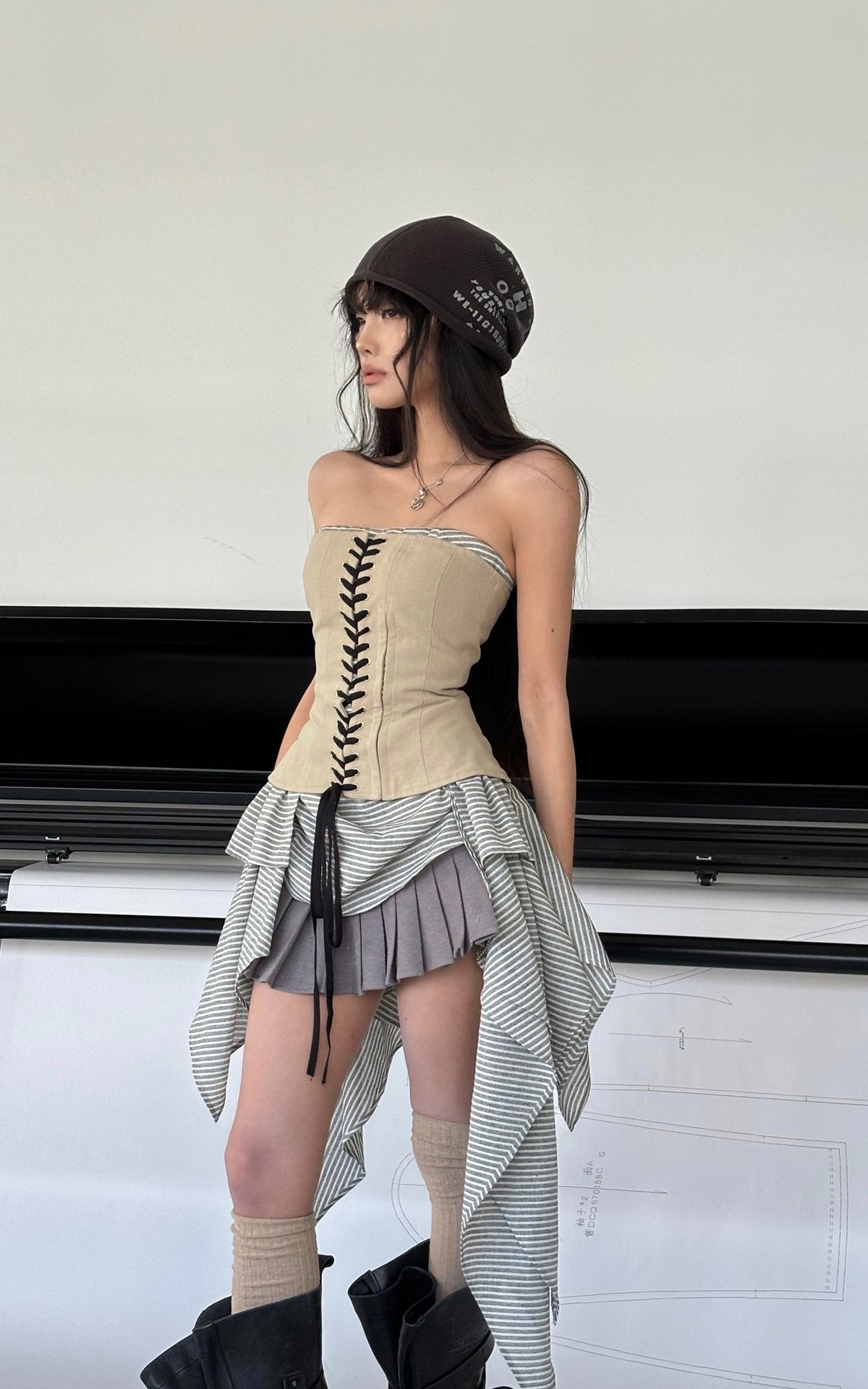 WARDEN EDGE Deconstructed Double-Waist Pleated Micro Skirt