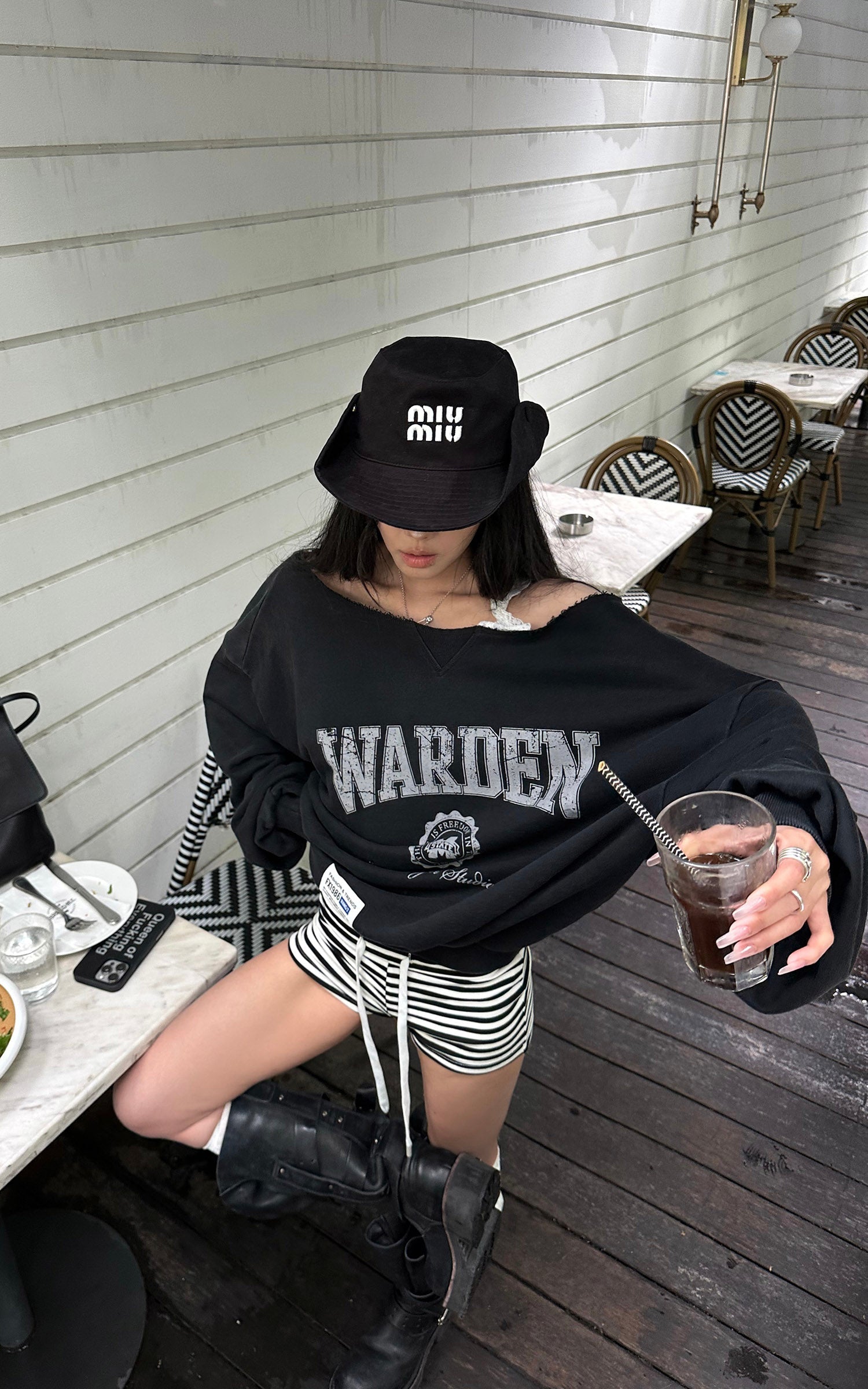 WARDEN EDGE Striped Drawstring Mini Shorts