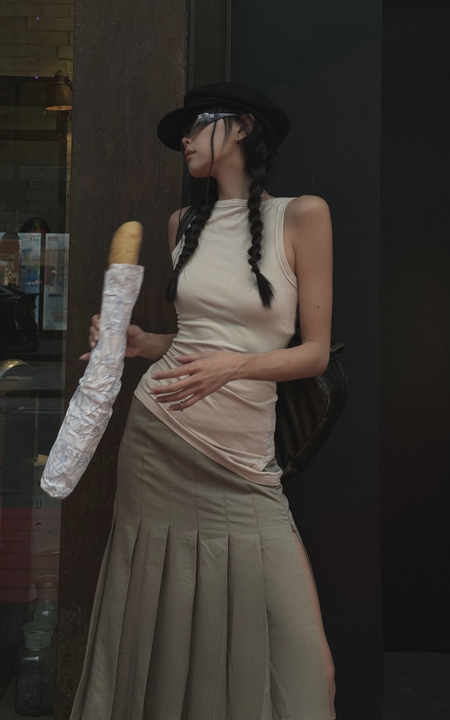 WARDEN EDGE Asymmetrical vest with skirt & pleated skirt set