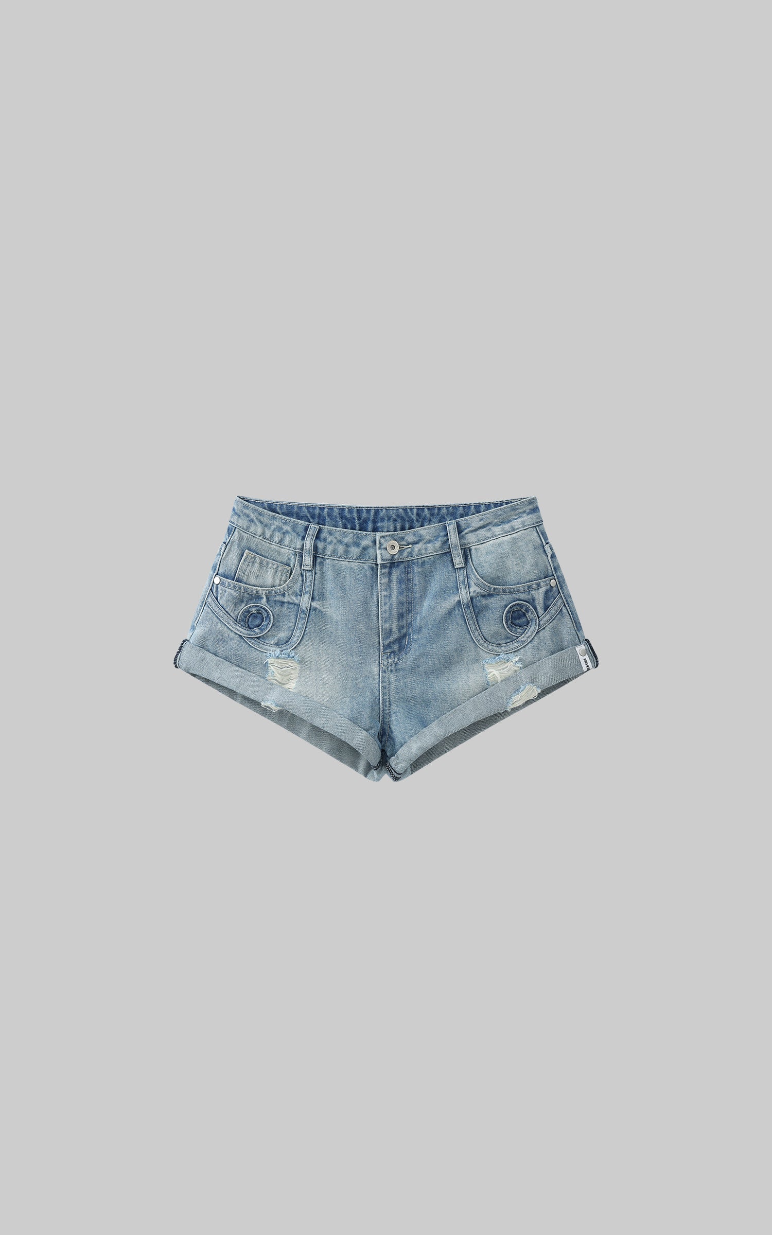 パンツ WARDEN EDGE Distressed Denim WARDEN EDGE Distressed Denim Shorts with Folded Hem & Ring Stitch