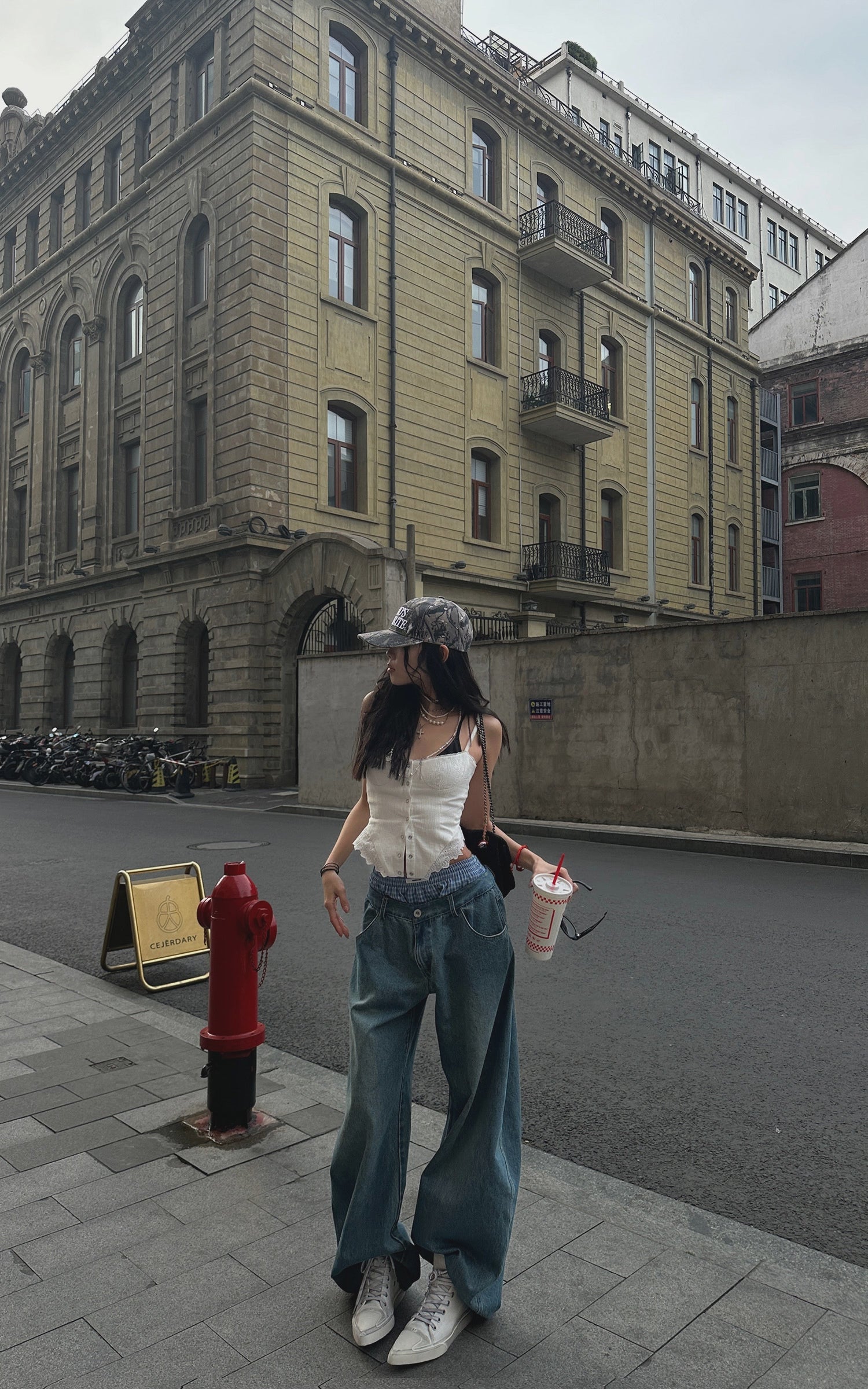 <tc>WARDEN EDGE</tc> Jeans oversize con doppia cintura a quadri